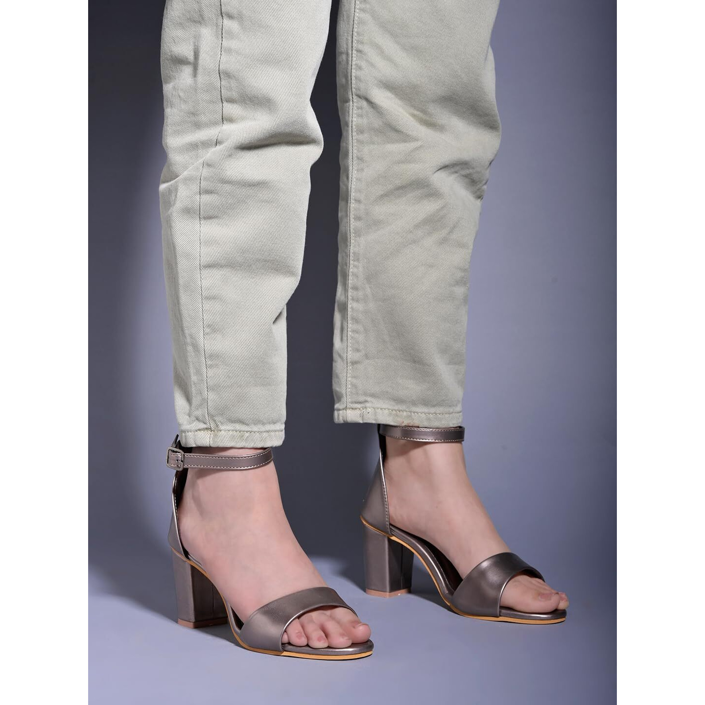 Shoetopia Stylish Ankle Strap Grey Block Heeled Sandals For Women & Girls /UK4