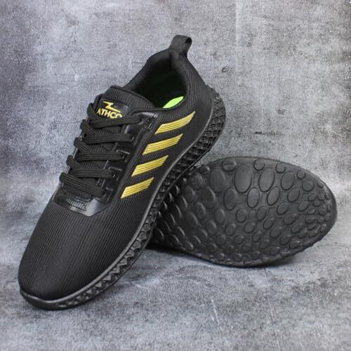 ATHCO Men's Kandy Black Golden Running Shoes_06 UK (ATHDIP-1)