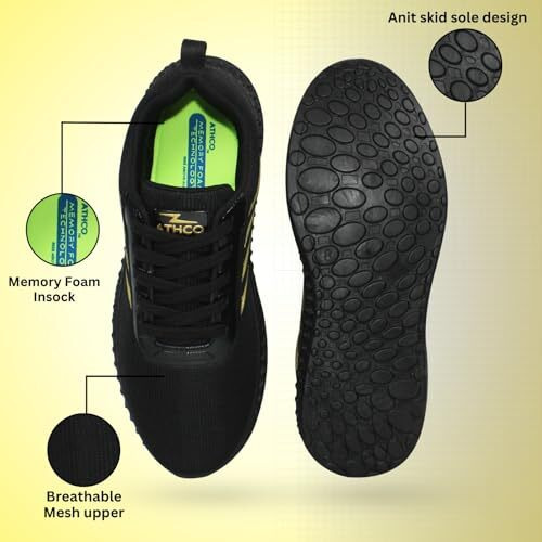 ATHCO Men's Kandy Black Golden Running Shoes_06 UK (ATHDIP-1)