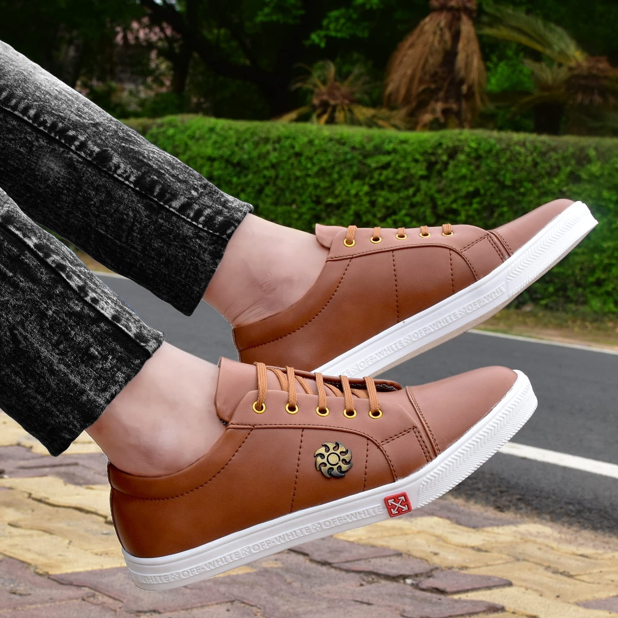 LE GREEM Men's Tan Synthetic Lace-Ups Sneakers 8