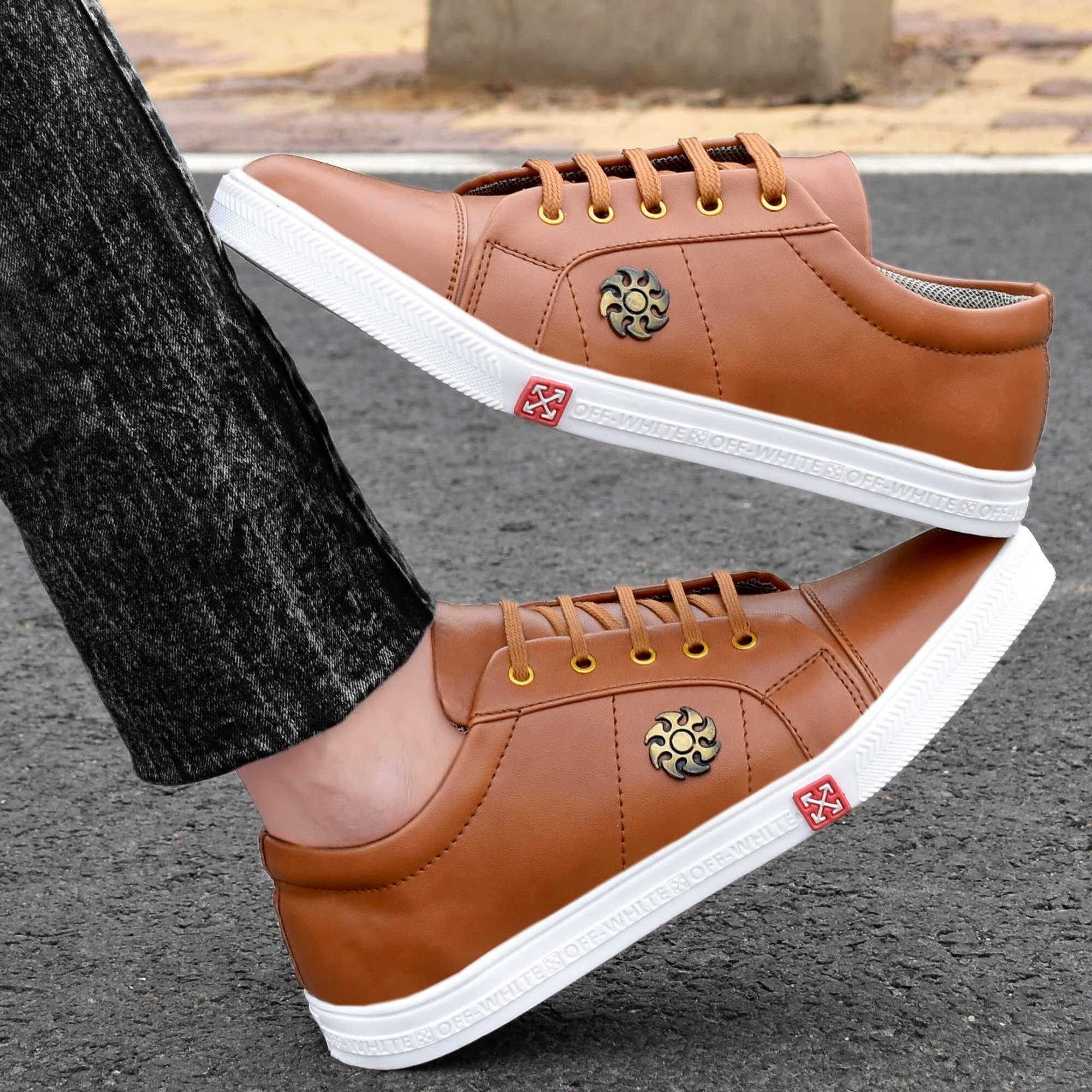 LE GREEM Men's Tan Synthetic Lace-Ups Sneakers 8