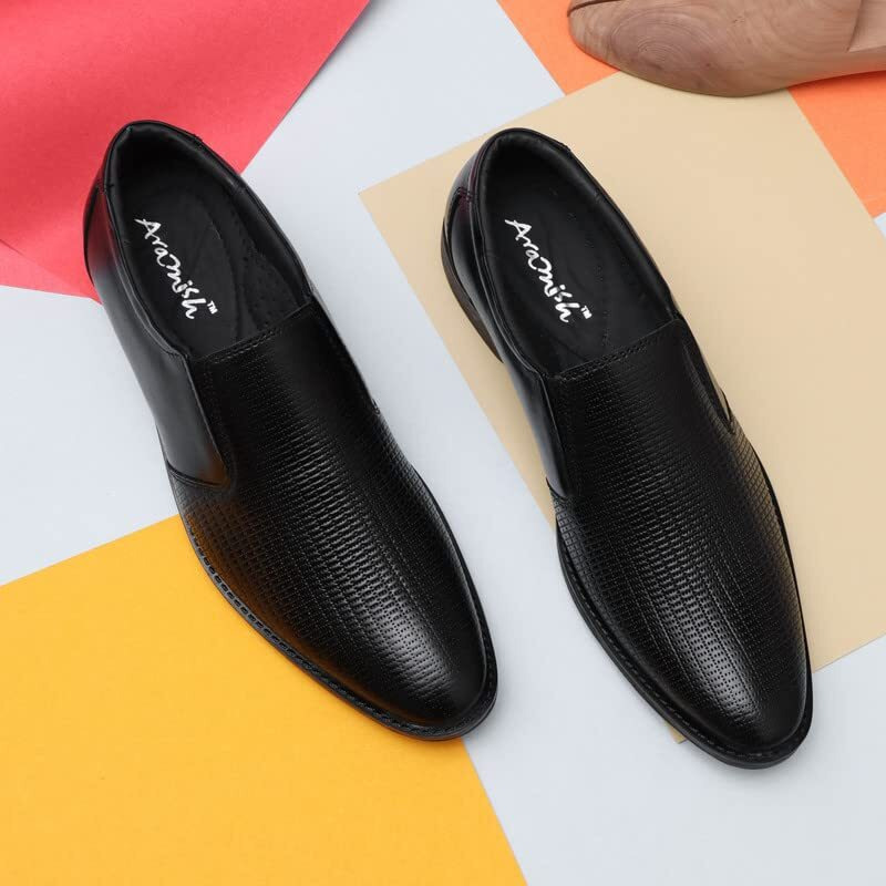 ARAMISH Black Genuine Leather Moccasin Formal Shoes for Men - 7 UK