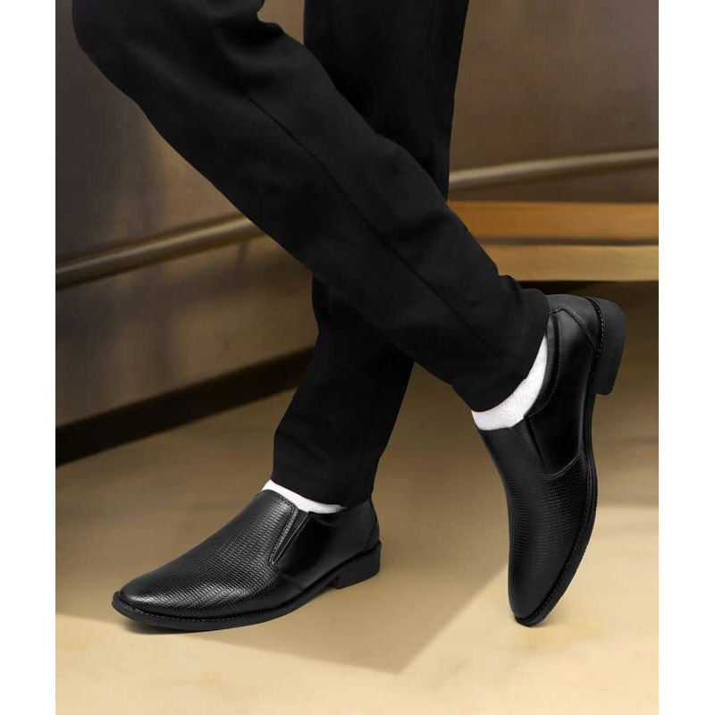 ARAMISH Black Genuine Leather Moccasin Formal Shoes for Men - 7 UK
