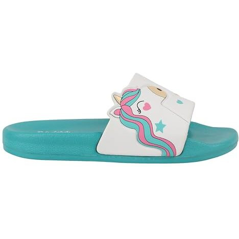 WELCOME Unisex-Child Kids Flip-Flop Soft Comfortable Indoor & Outdoor Slippers Stylish Non-Slip Slide Home Casual Chappals For Boys & Girls, K-FANDOM-AQUA_11