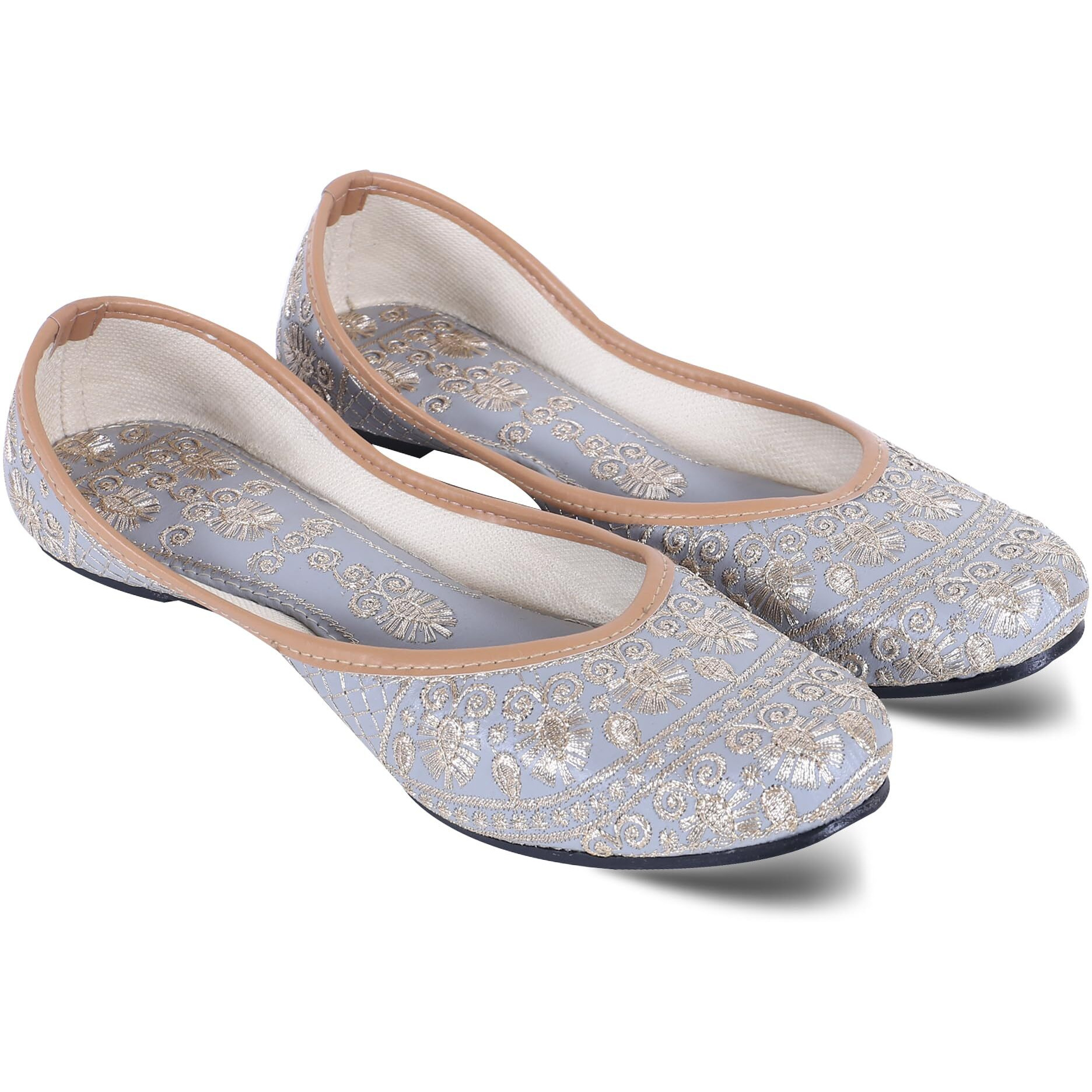 DFR Woman Embroidered Punjabi Mojari Jutti Juti for Women Shoe, Color GREY2 | UK Size 9