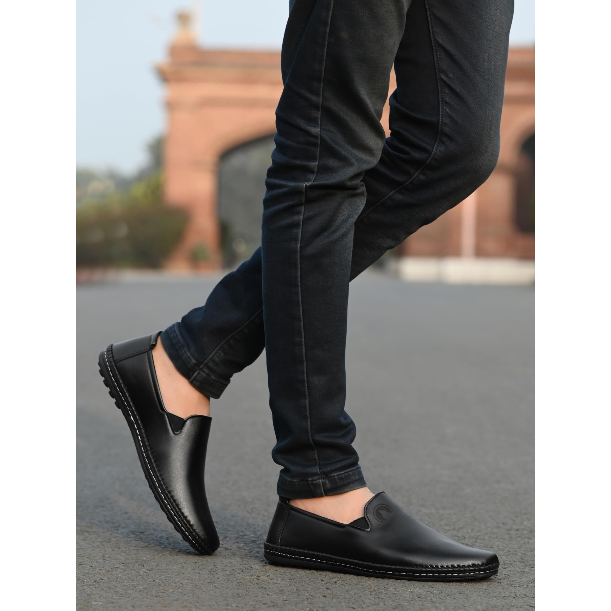 Rising Wolf Mens Boss-Grip Slip On Loafer Shoe (Black, 6)