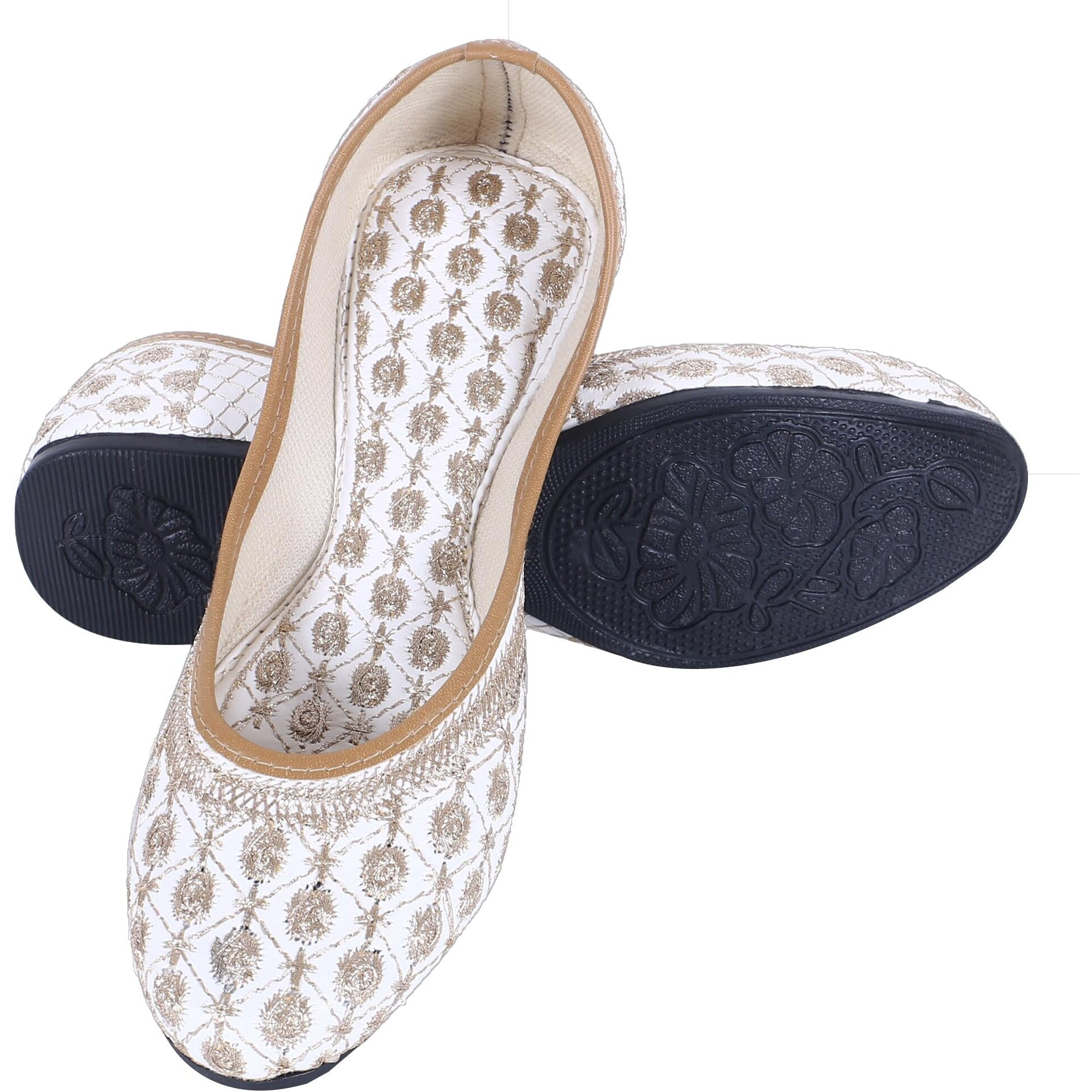 DFR Woman Embroidered Punjabi Mojari Jutti Juti for Women Shoe, Color OFFWHITE1 | UK Size 6.5