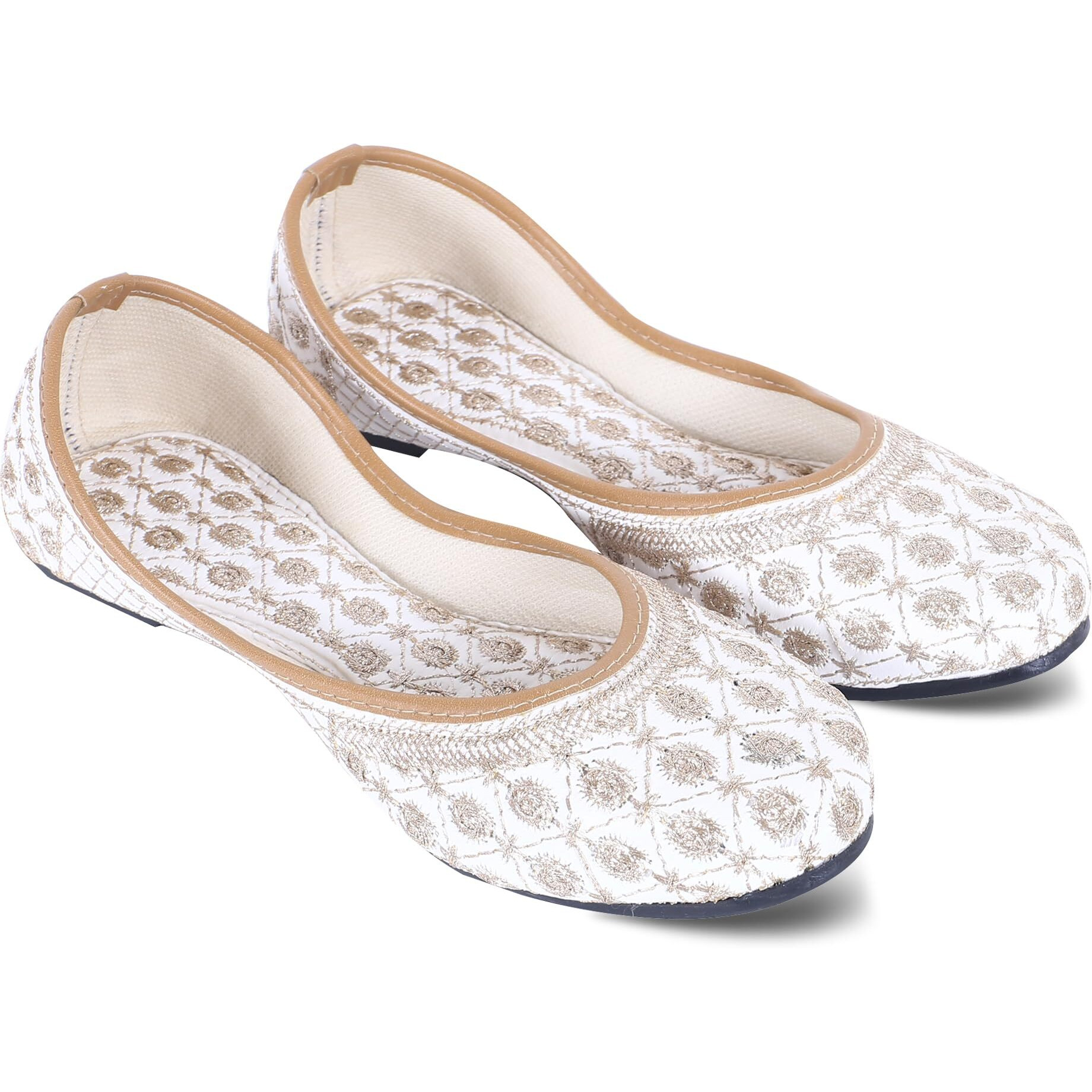 DFR Woman Embroidered Punjabi Mojari Jutti Juti for Women Shoe, Color OFFWHITE1 | UK Size 6.5
