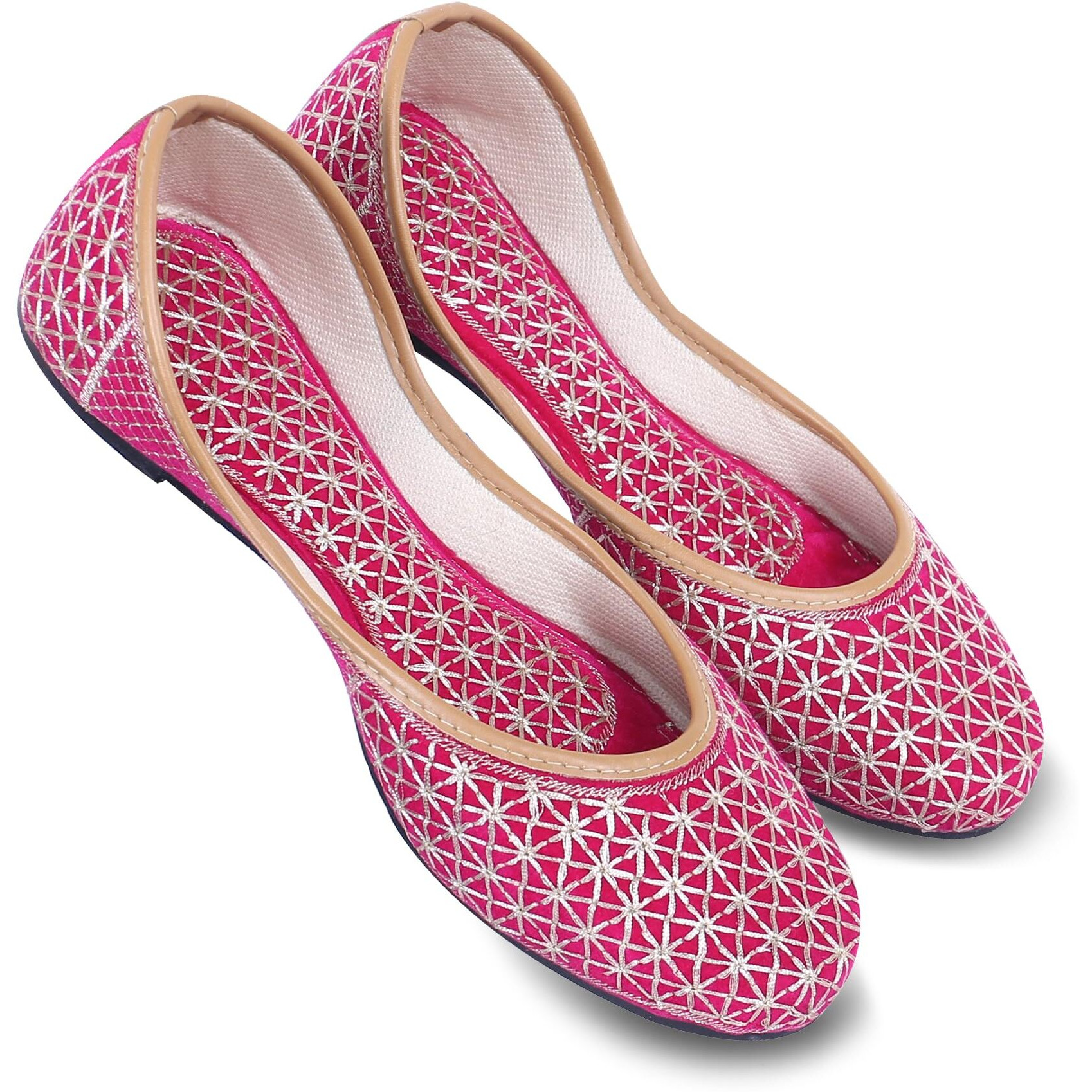 DFR Woman Embroidered Punjabi Mojari Jutti Juti for Women Shoe, Color PINK1 | UK Size 8