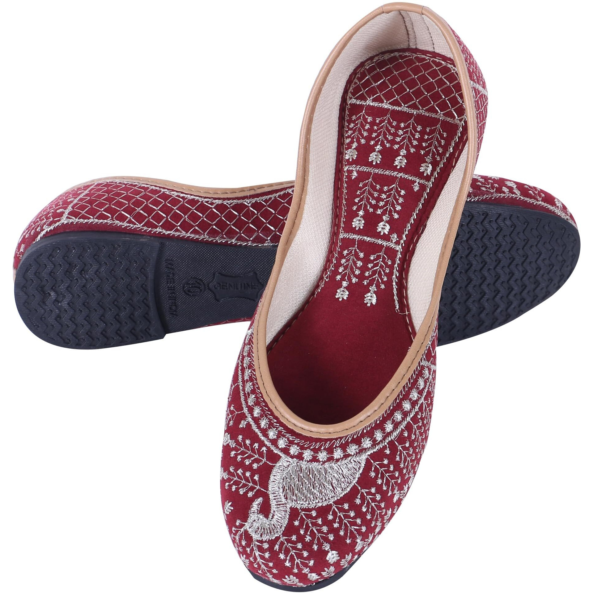 DFR Woman Embroidered Punjabi Mojari Jutti Juti for Women Shoe, Color RED2 | UK Size 4