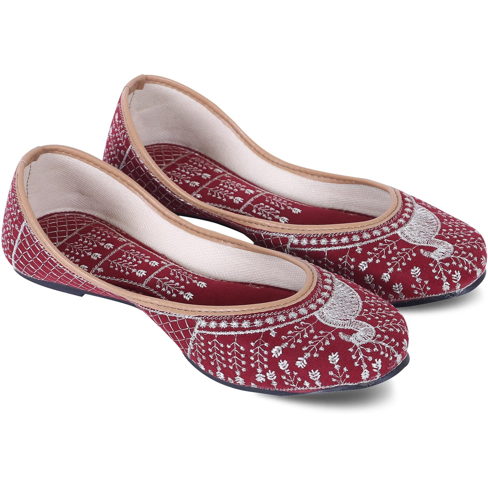 DFR Woman Embroidered Punjabi Mojari Jutti Juti for Women Shoe, Color RED2 | UK Size 4