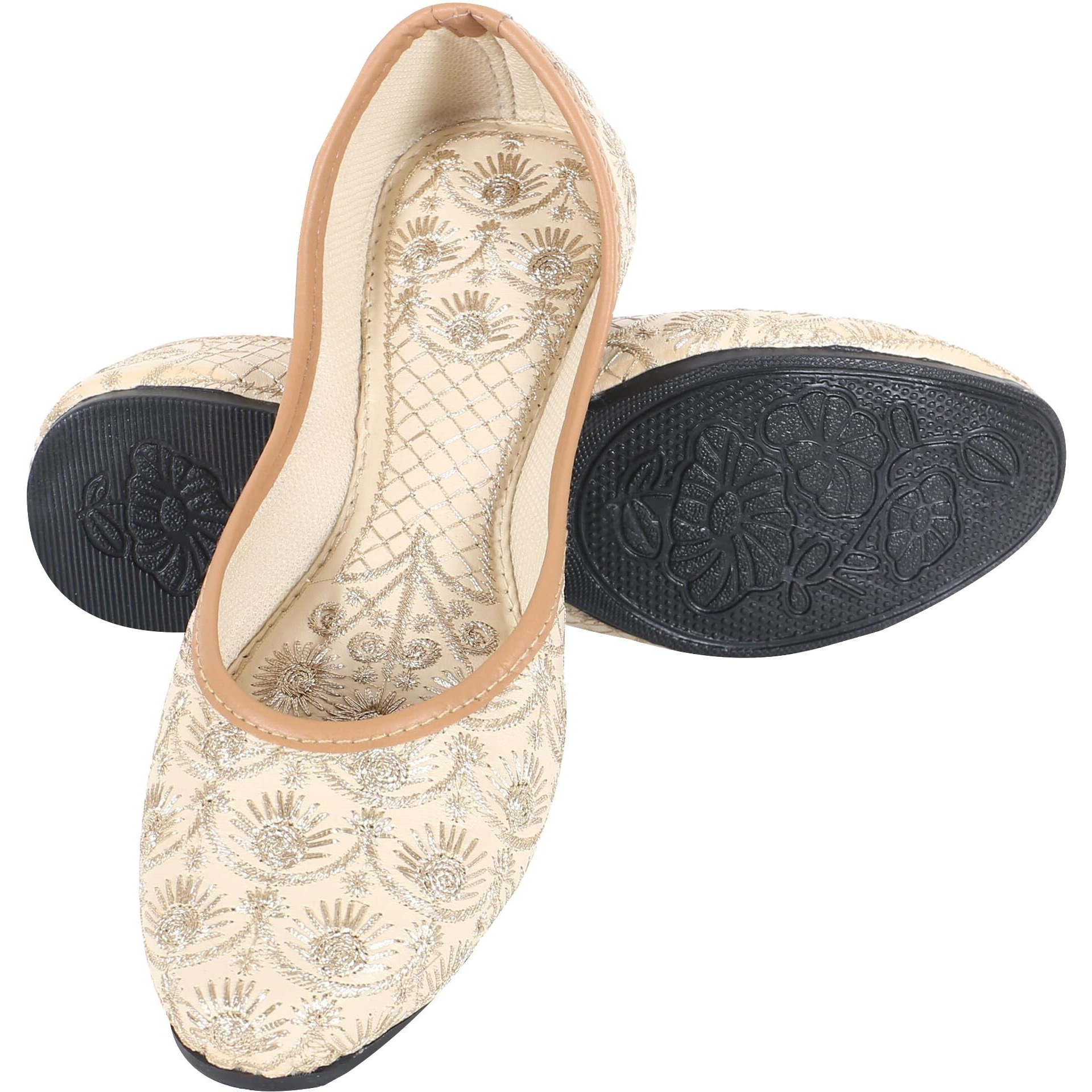 DFR Woman Embroidered Punjabi Mojari Jutti Juti for Women Shoe, Color GOLD1 | UK Size 7