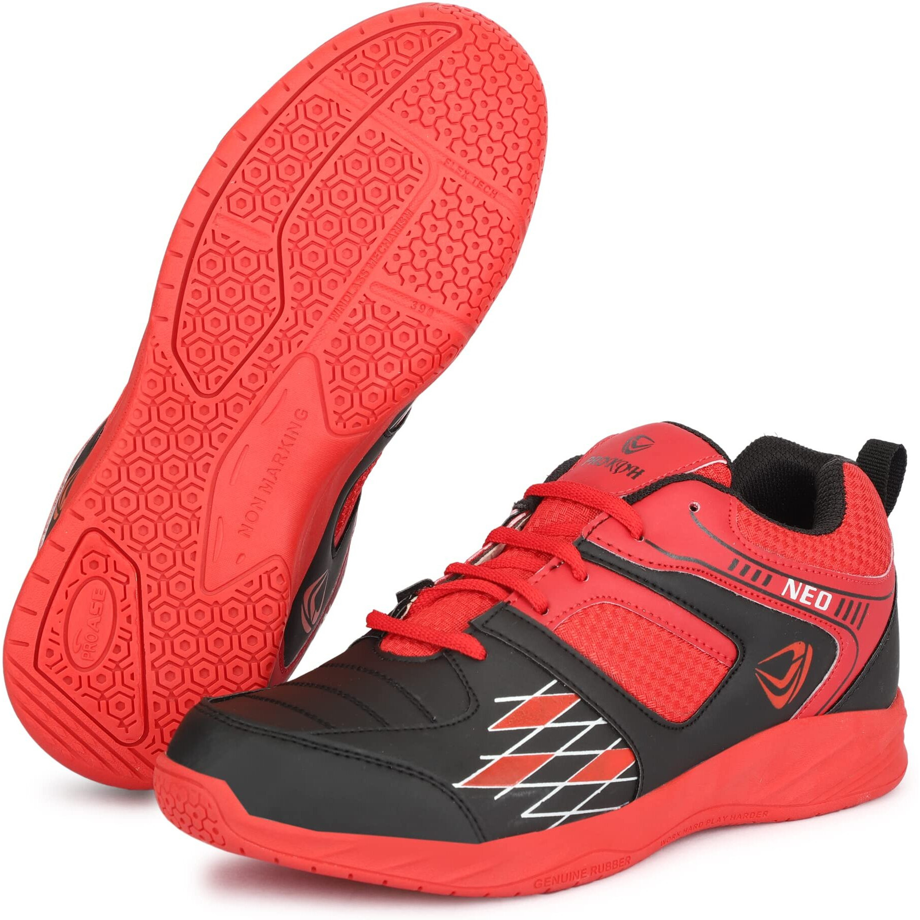 PRO KVH Men's Non-Marking Power Cushion Training Shoes Athletic Shoes Anti-Slip Cushioning Synthetic Badminton, Volleyball, Court Shoes (9 (UK/IND)) Red