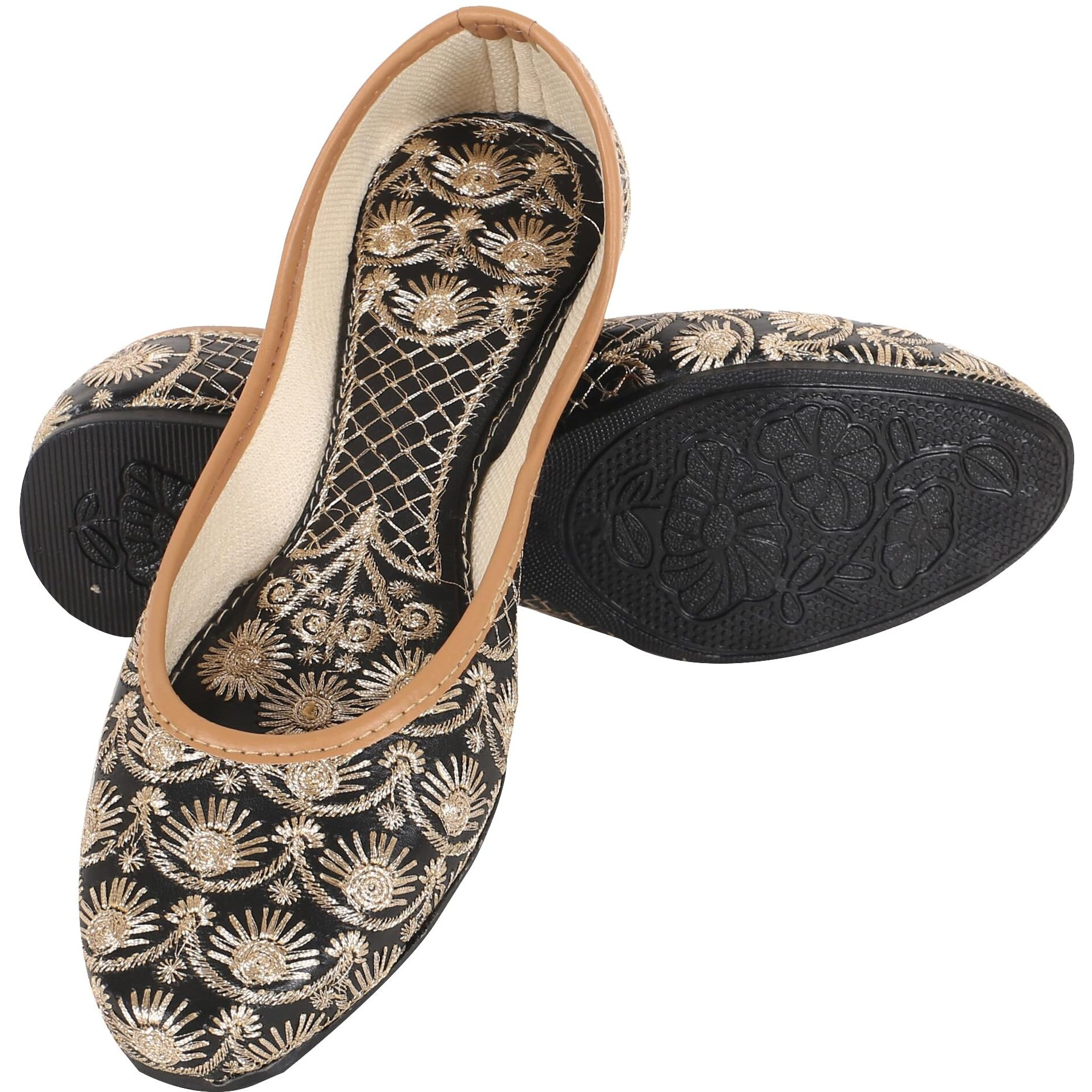 DFR Woman Embroidered Punjabi Mojari Jutti Juti for Women Shoe, Color BLACK7 | UK Size 5