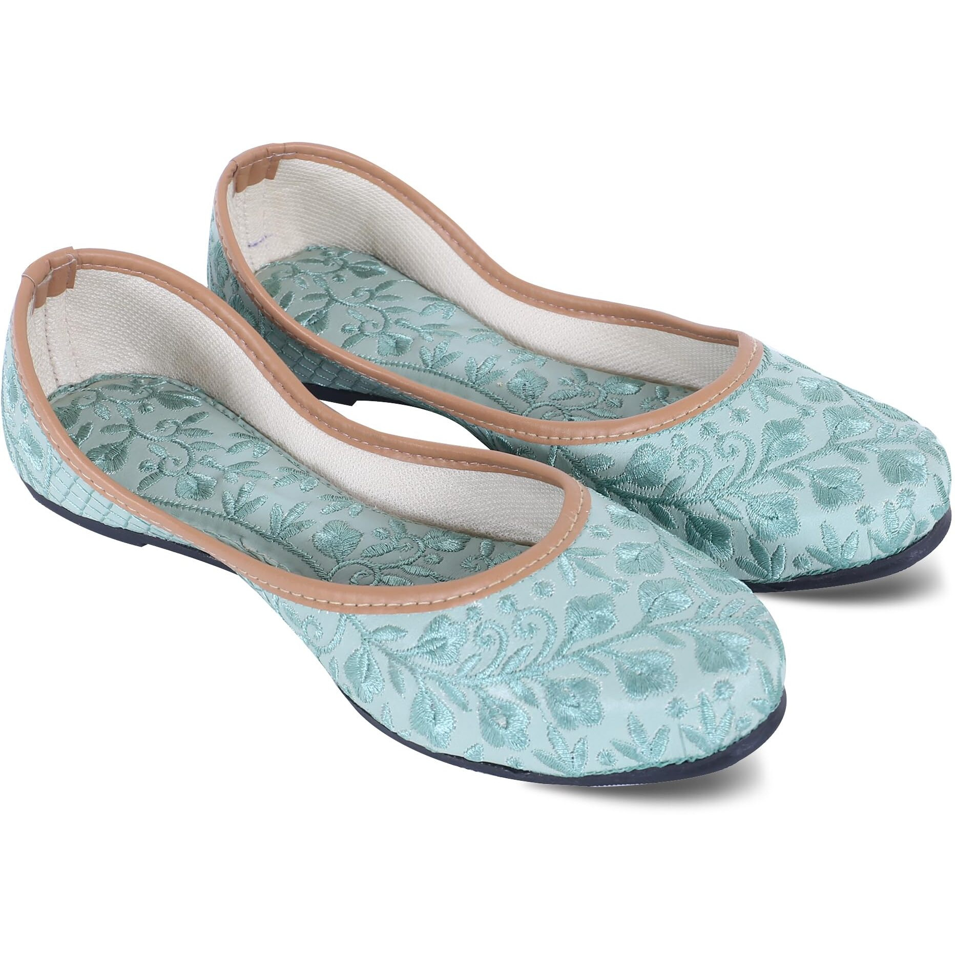 DFR Woman Embroidered Punjabi Mojari Jutti Juti for Women Shoe, Color GREEN1 | UK Size 8