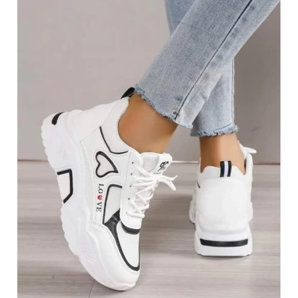 adiso Casual Sneaker Shoes for Womens/Girls (Black&White, 8)