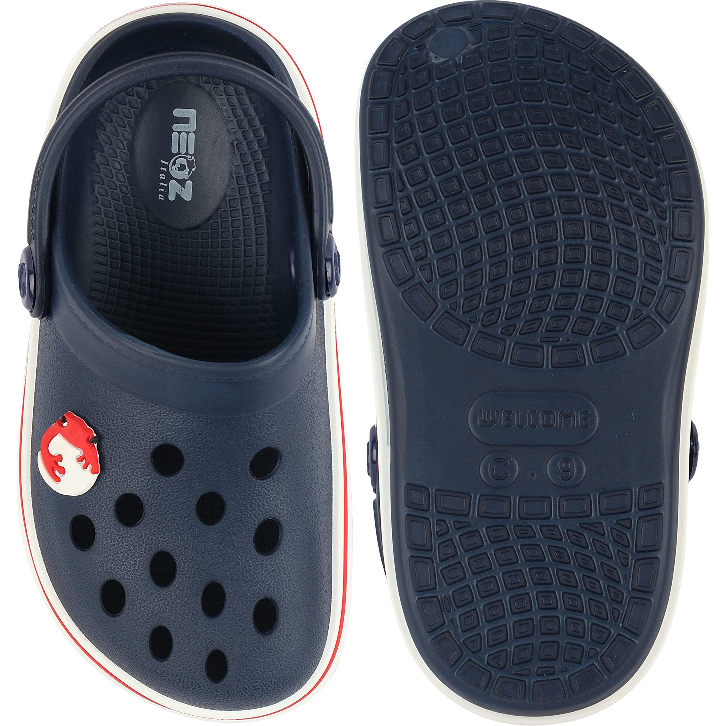 Neoz Casual Slingback Clogs for Kids with Soft Sole | Slip-On Breathable, Lightweight | Comfortable & Durable | Stylish Indoor & Outdoor Sandals Clogs for Kids, K-BEACH-NAVY-RED_11