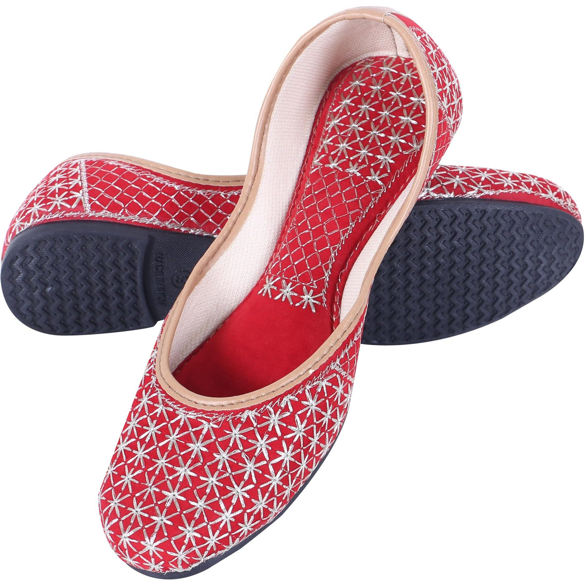 DFR Woman Embroidered Punjabi Mojari Jutti Juti for Women Shoe, Color RED1 | UK Size 6