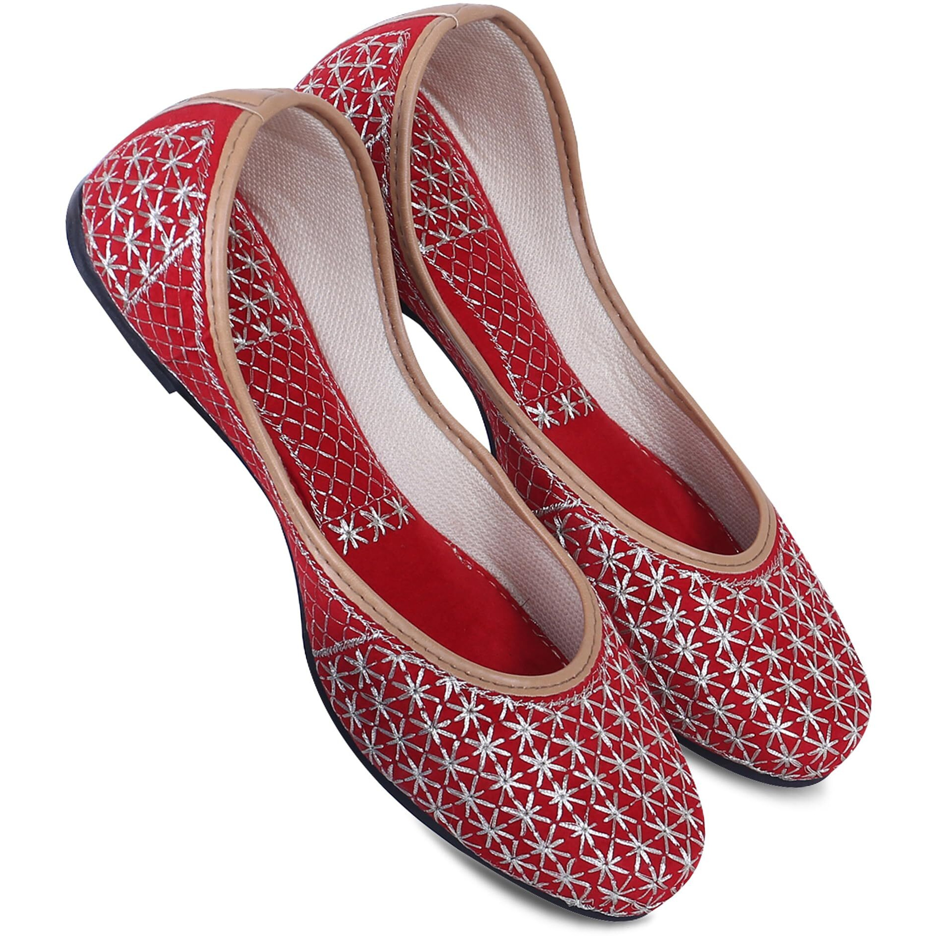 DFR Woman Embroidered Punjabi Mojari Jutti Juti for Women Shoe, Color RED1 | UK Size 6