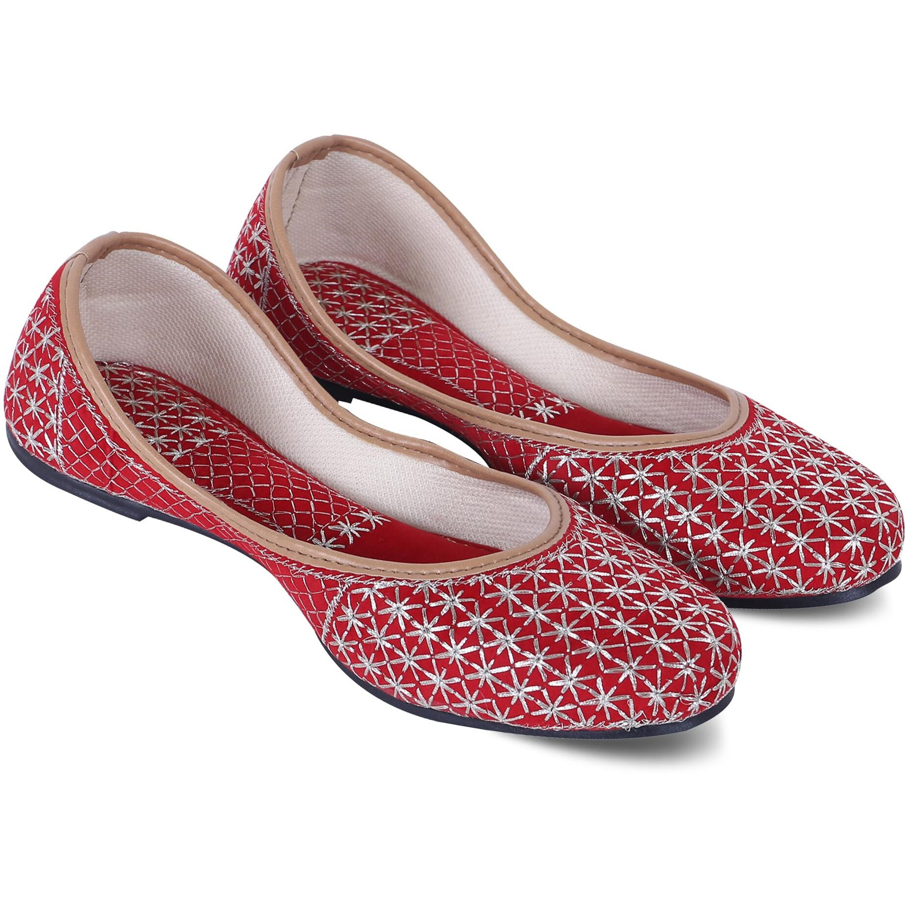 DFR Woman Embroidered Punjabi Mojari Jutti Juti for Women Shoe, Color RED1 | UK Size 4