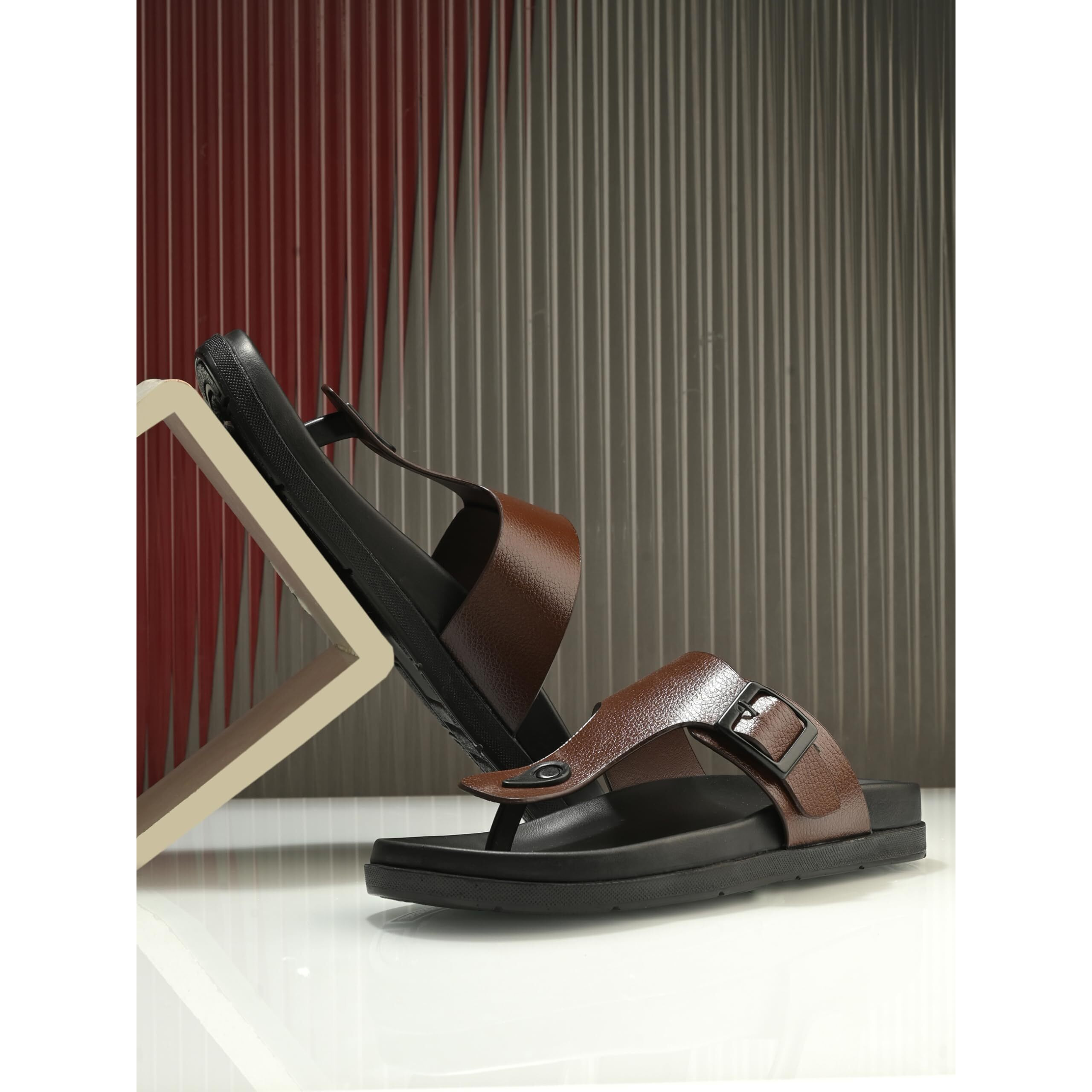 San Frissco Men's Sandals with Open Toe Strap/Perfect Fit for Summer and Rainy Season Easy to Walk Slipper, Chappal/Stylish Casual Trendy Floaters - 7 (Brown)
