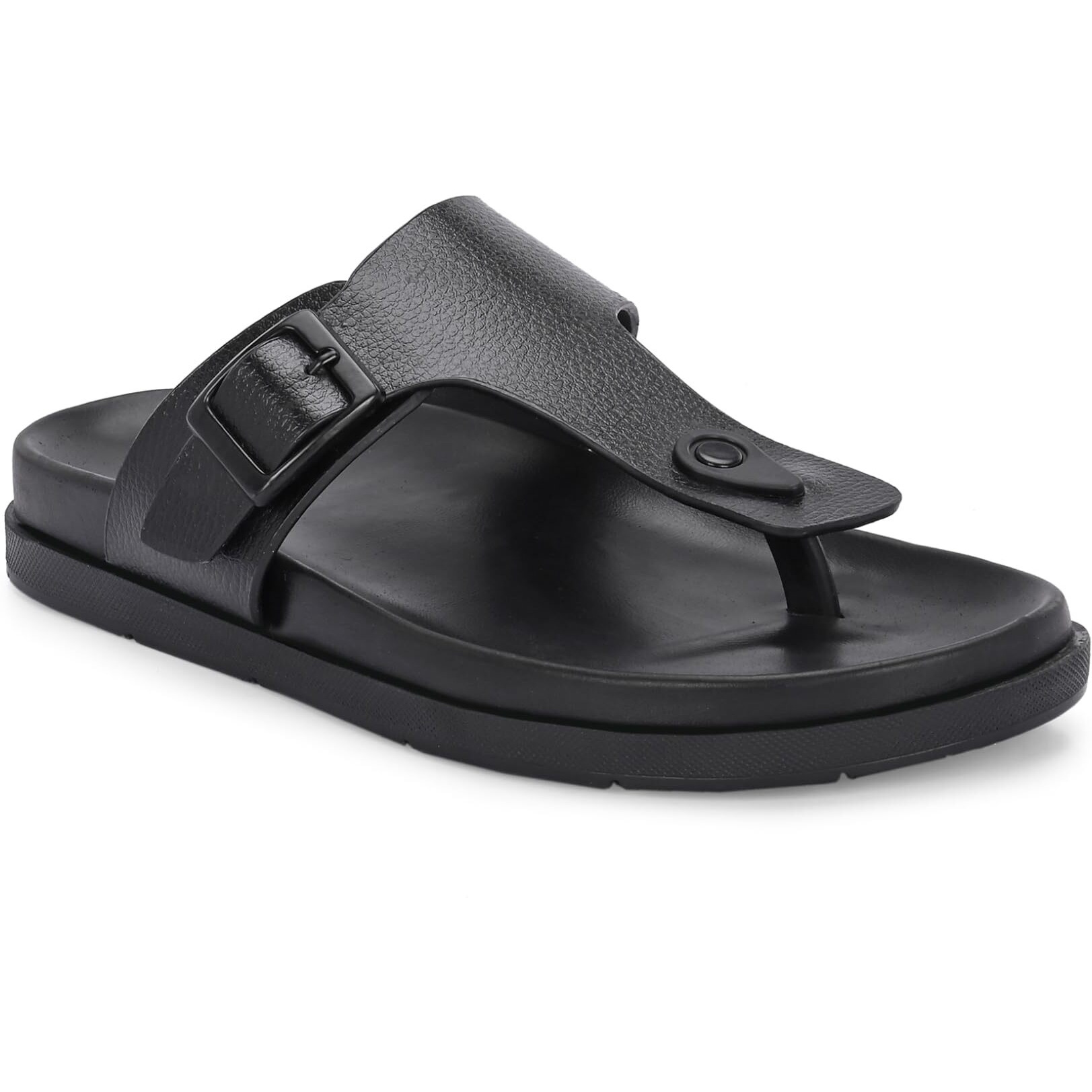San Frissco Men's Sandals with Open Toe Strap/Perfect Fit for Summer and Rainy Season Easy to Walk Slipper, Chappal/Stylish Casual Trendy Floaters - 10 (Black)