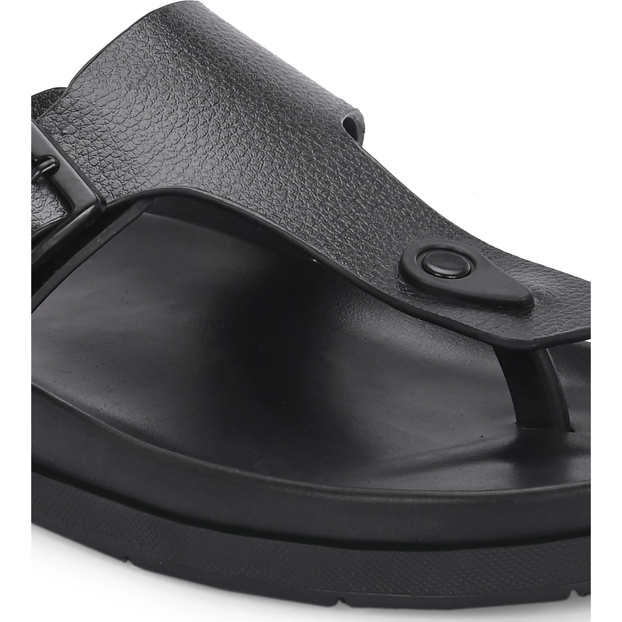 San Frissco Men's Sandals with Open Toe Strap/Perfect Fit for Summer and Rainy Season Easy to Walk Slipper, Chappal/Stylish Casual Trendy Floaters - 10 (Black)