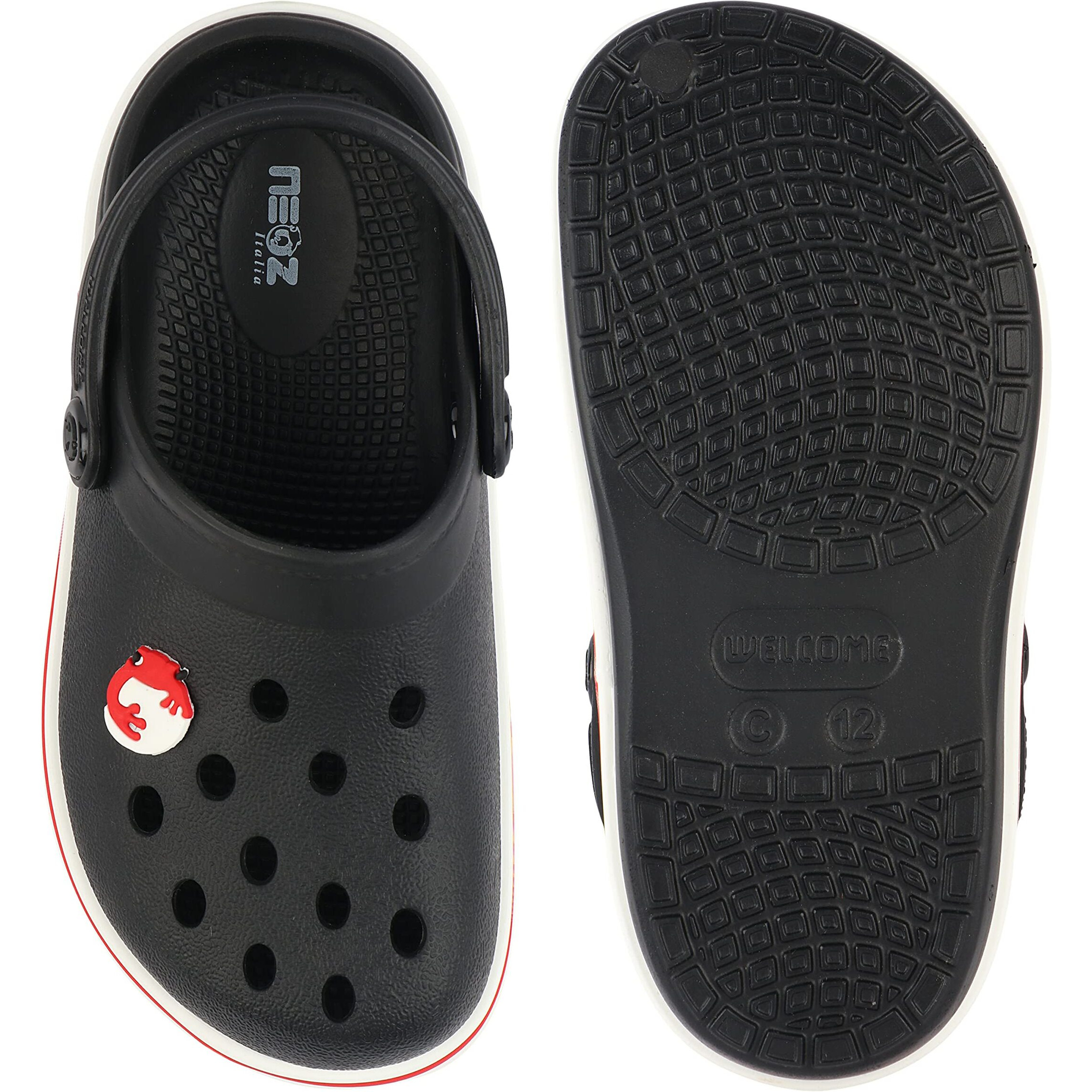 Neoz Casual Slingback Clogs for Kids with Soft Sole | Slip-On Breathable, Lightweight | Comfortable & Durable | Stylish Indoor & Outdoor Sandals Clogs for Kids, K-BEACH-NERO-RED_10