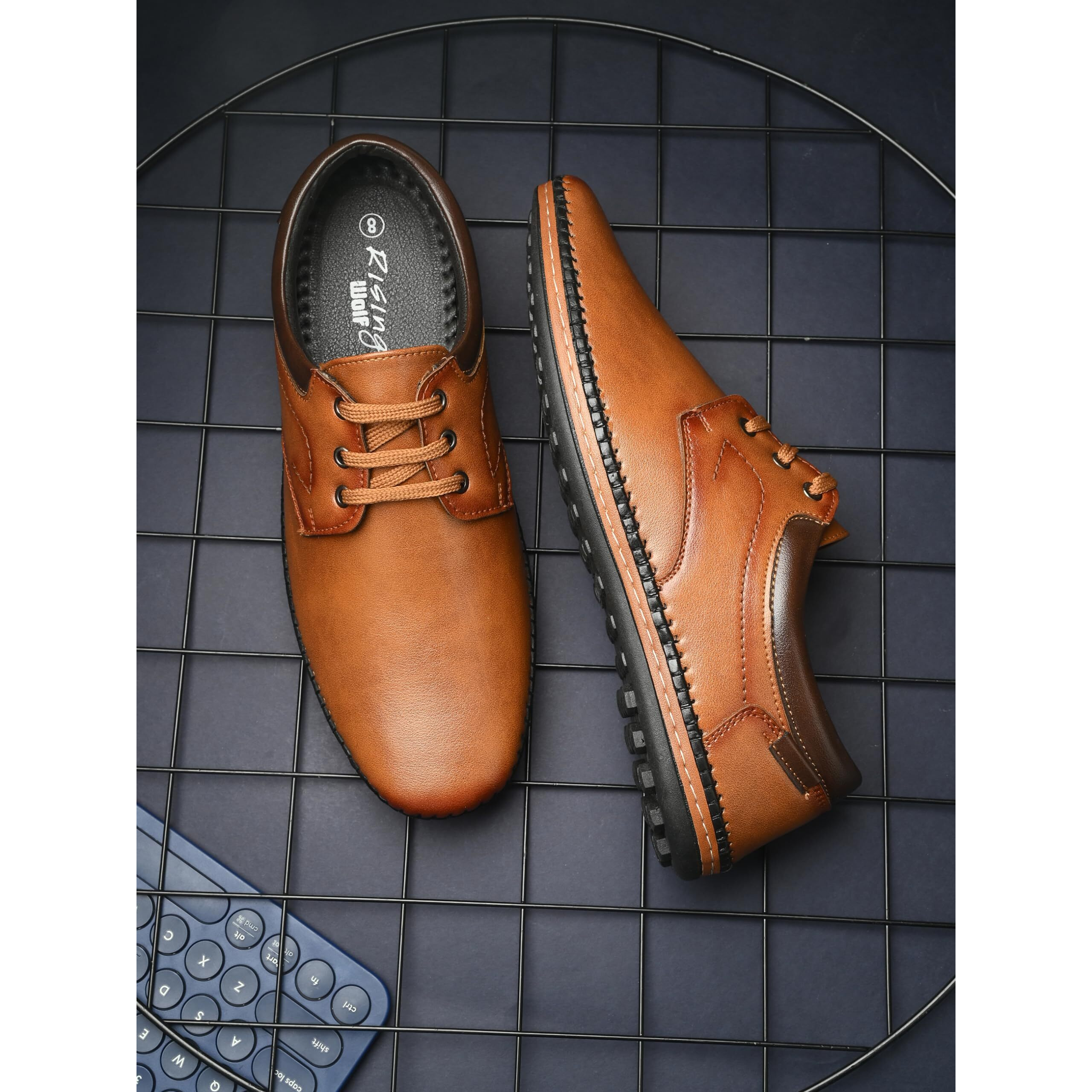 Rising Wolf Mens Boss-Grip Lace up Uniform Dress Shoe Tan 9