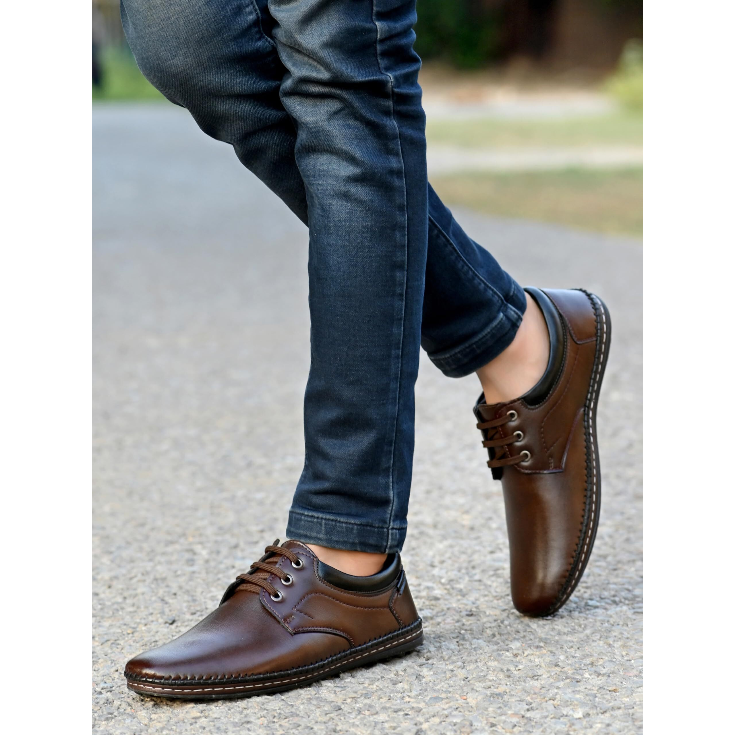 Rising Wolf Mens Boss-Grip Lace up Uniform Dress Shoe Brown