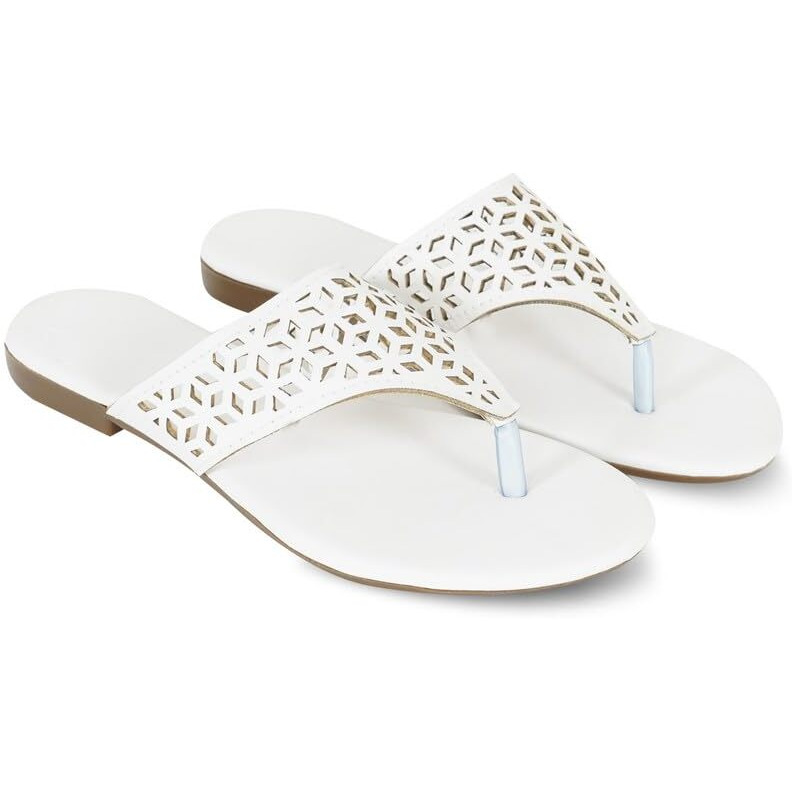 DFR flipflops for Women and Girls Daily Use Ethnic Comfortable Slippers Flip Flops chappals, Color  WHITE, UK Size 6