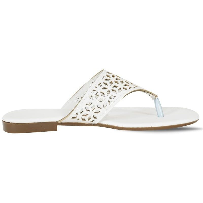 DFR flipflops for Women and Girls Daily Use Ethnic Comfortable Slippers Flip Flops chappals, Color  WHITE, UK Size 6