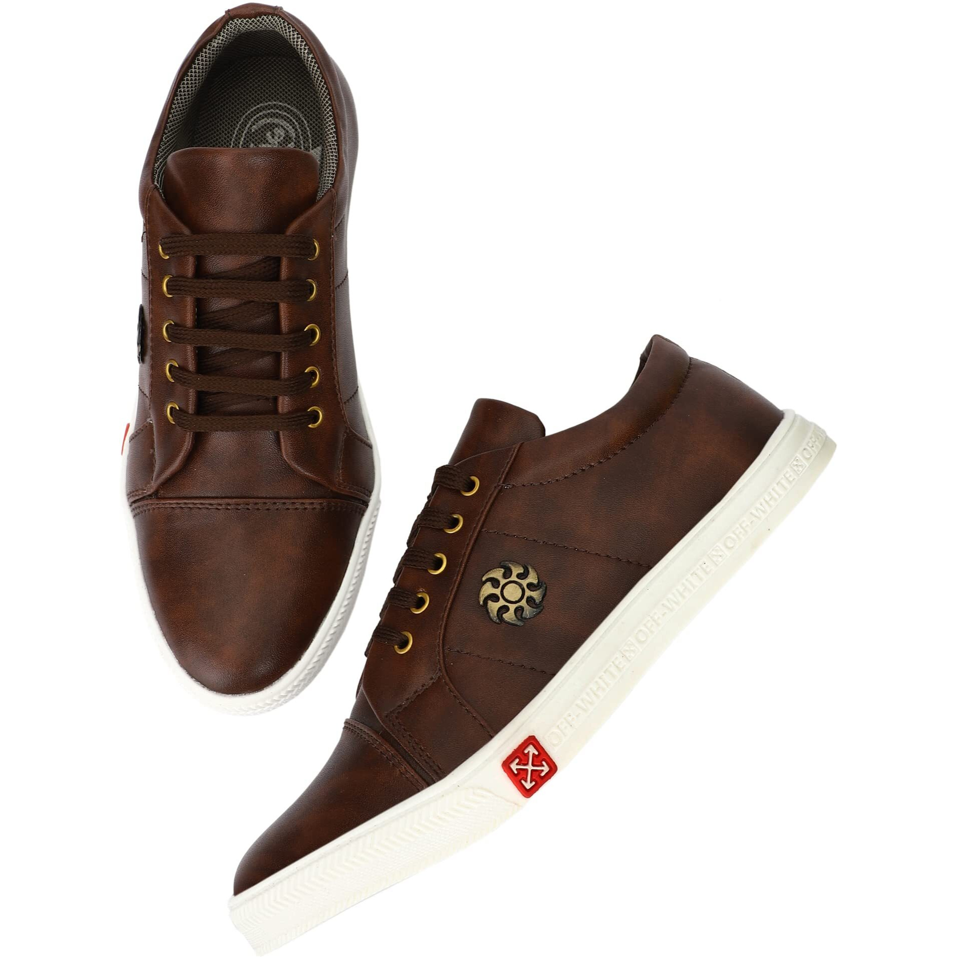 LE GREEM Men's Brown Synthetic Lace-Ups Sneakers 6