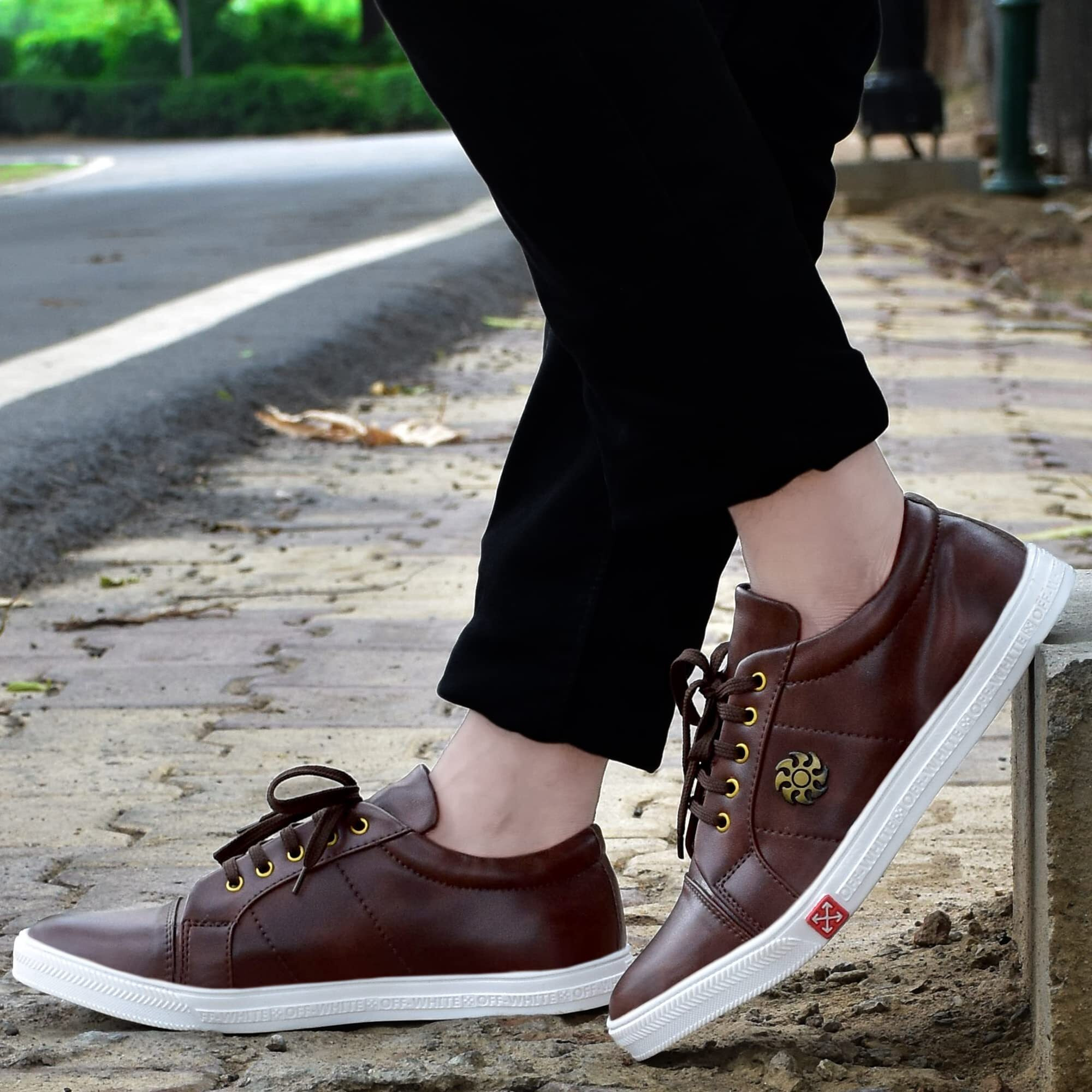 LE GREEM Men's Brown Synthetic Lace-Ups Sneakers 6