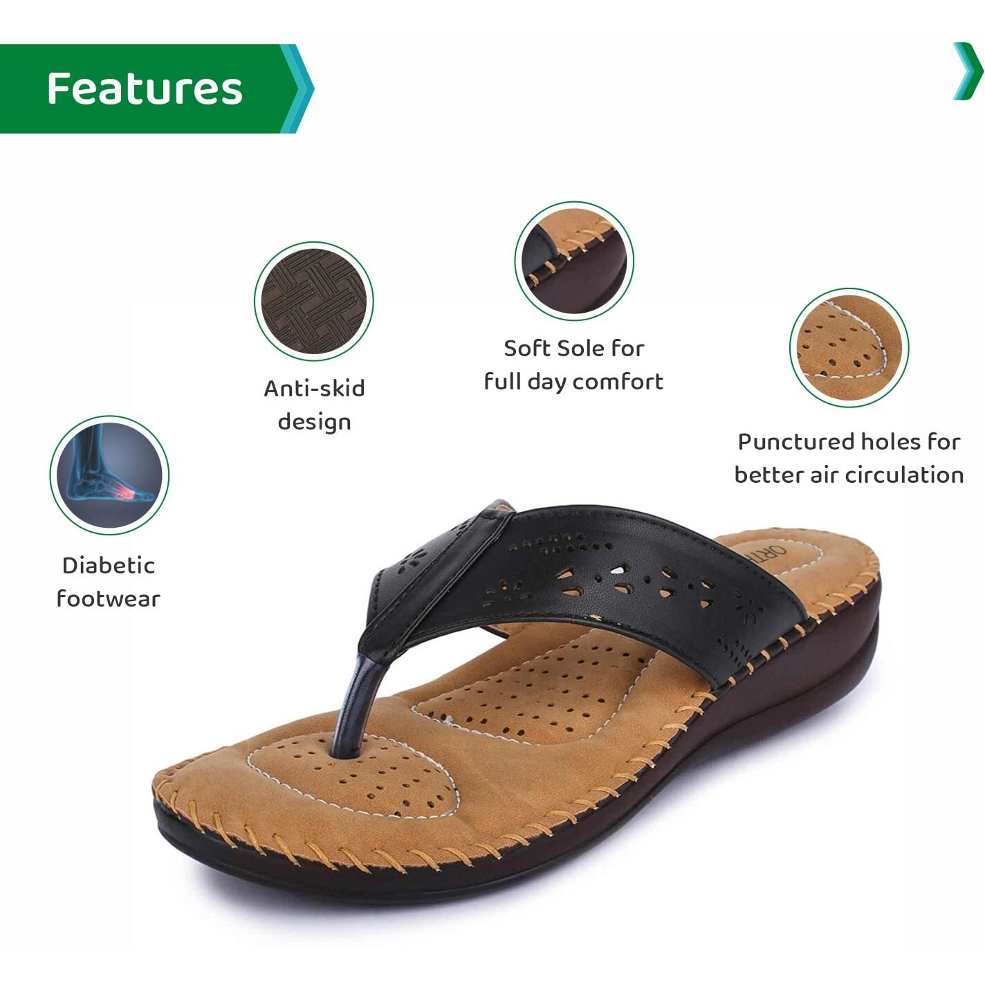 ORTHO JOY Extra Soft Doctor Ortho Slippers for men - 2.5uk