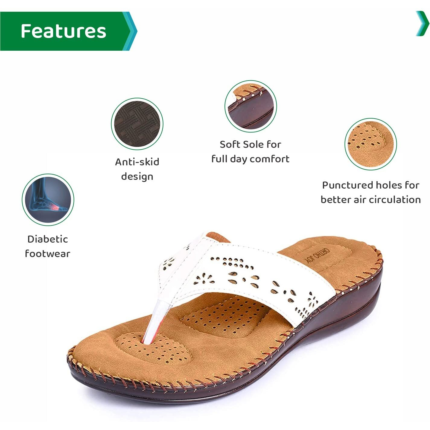 ORTHO JOY Extra Soft Doctor Ortho Slippers for men - 3uk - ORTH_WSP03_WHT_37