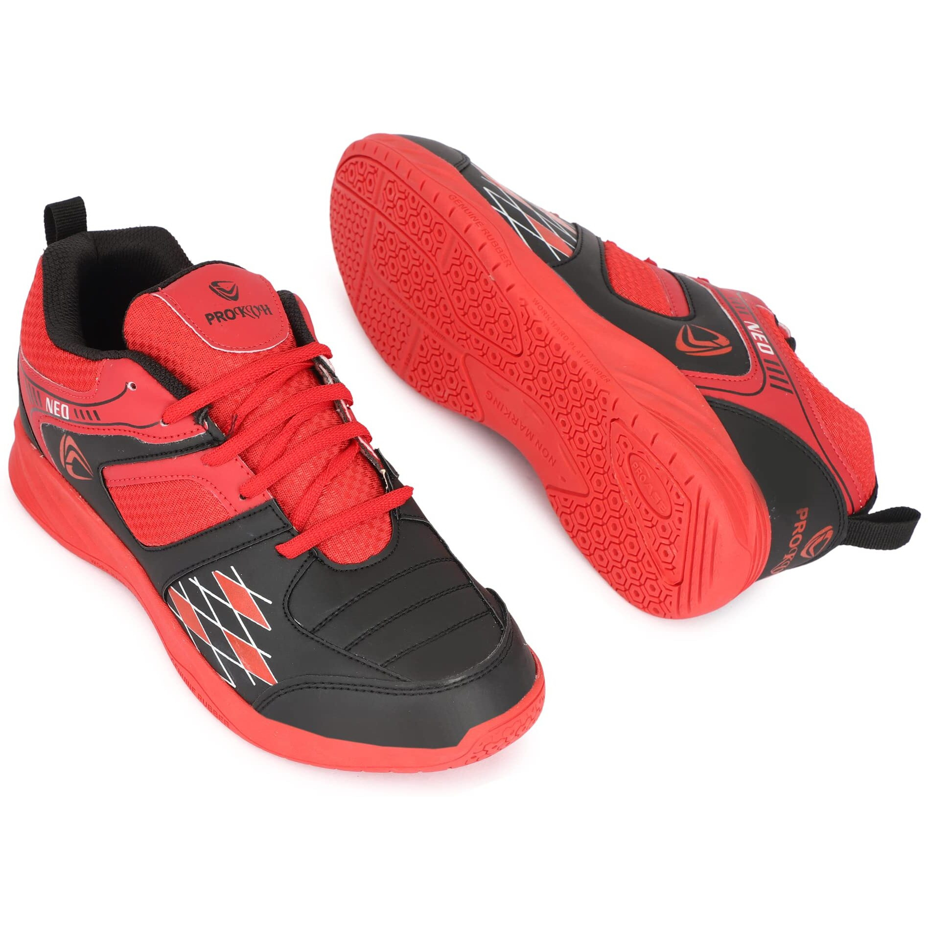 PRO KVH Men's Non-Marking Power Cushion Training Shoes Athletic Shoes Anti-Slip Cushioning Synthetic Badminton, Volleyball, Court Shoes (7 (UK/IND)) Red