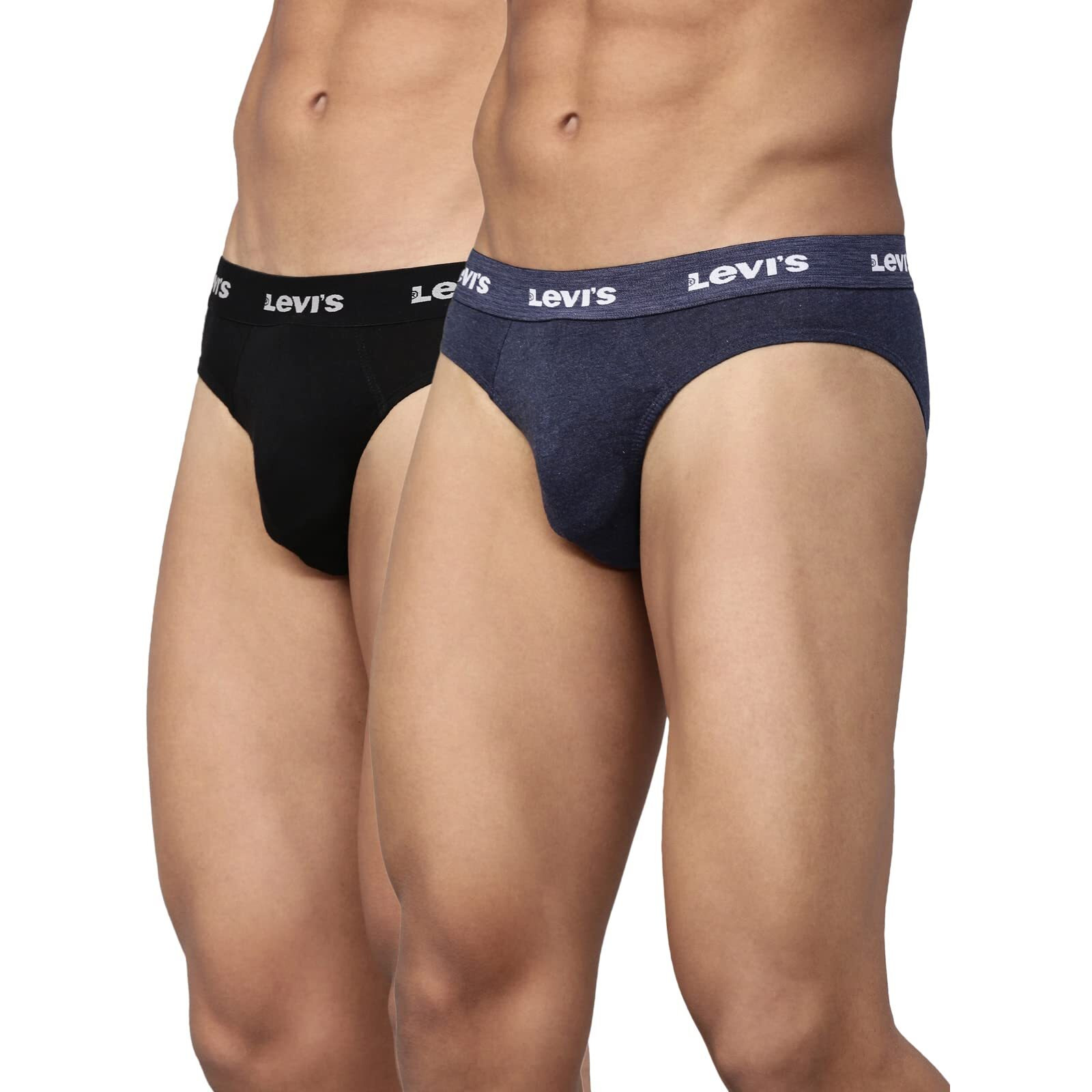 Levis Mens Cotton Style 009 Neo Regular Fit Solid Brief (Pack of 2) (009-BRIEF-BLK/NAVY Mel-P2_Black,Navy Melange_M)