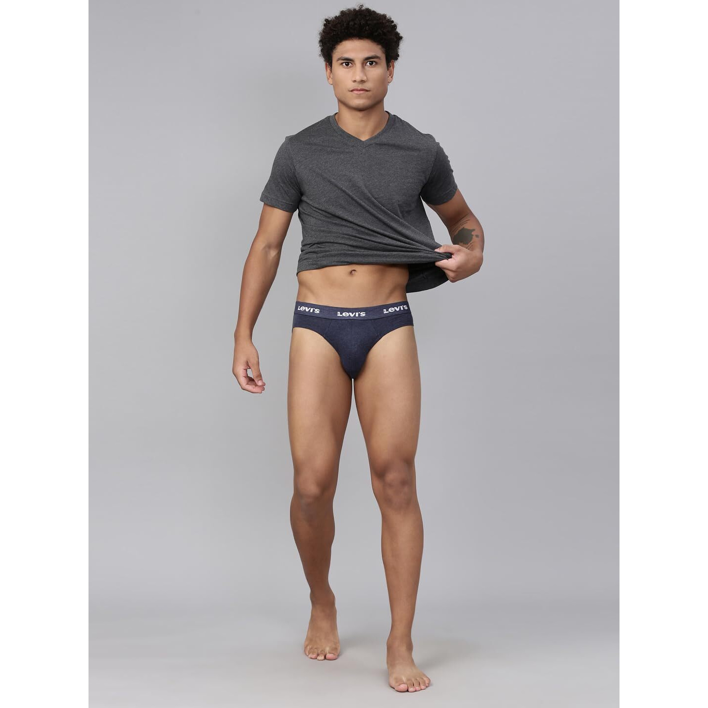 Levis Mens Cotton Style 009 Neo Regular Fit Solid Brief (Pack of 2) (009-BRIEF-BLK/NAVY Mel-P2_Black,Navy Melange_M)