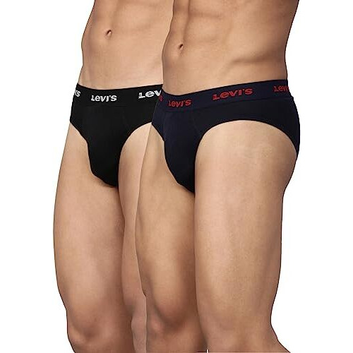 Levis Mens Cotton Style 009 Neo Regular Fit Solid Brief (Pack of 2) (009-BRIEF-BLK/NAVY-P2_Black,Navy_XL)