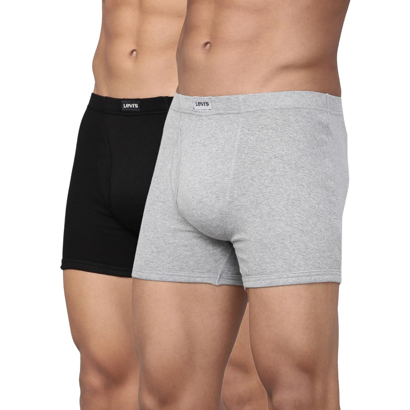 Levis Mens Cotton Style 010 Comfort Regular Fit Solid Boxer (Pack of 2) (010-BOXER Brief-LT GMEL/BLK-P2_Light Grey Melange, Black_XL)