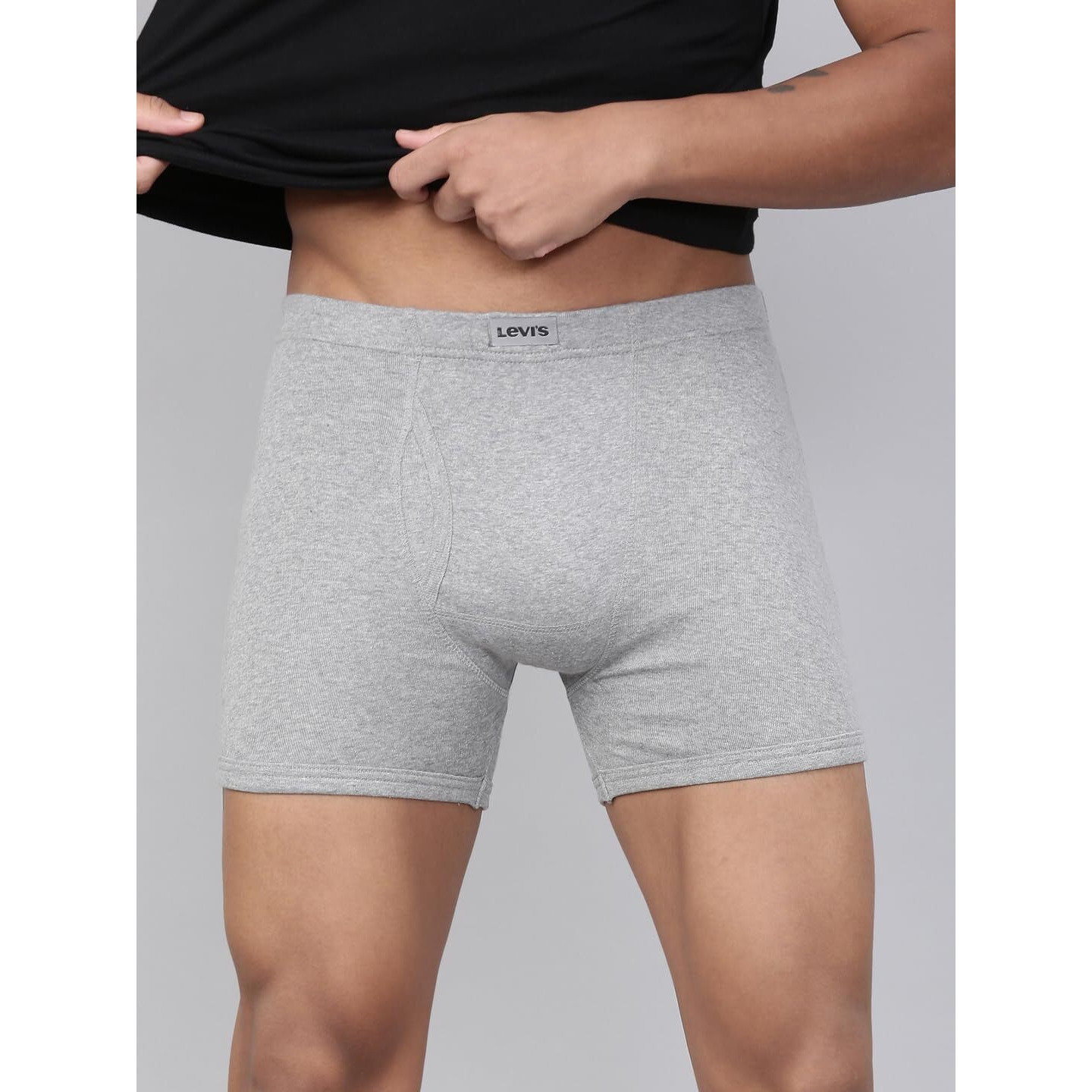 Levis Mens Pure Cotton Classic Boxer Briefs (Pack of 2) (Style010_Light Grey Mel,Wine