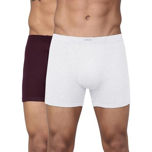Levis Mens Pure Cotton Classic Boxer Briefs (Pack of 2) (Style010_White,Wine