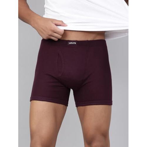 Levis Mens Pure Cotton Classic Boxer Briefs (Pack of 2) (Style010_White,Wine