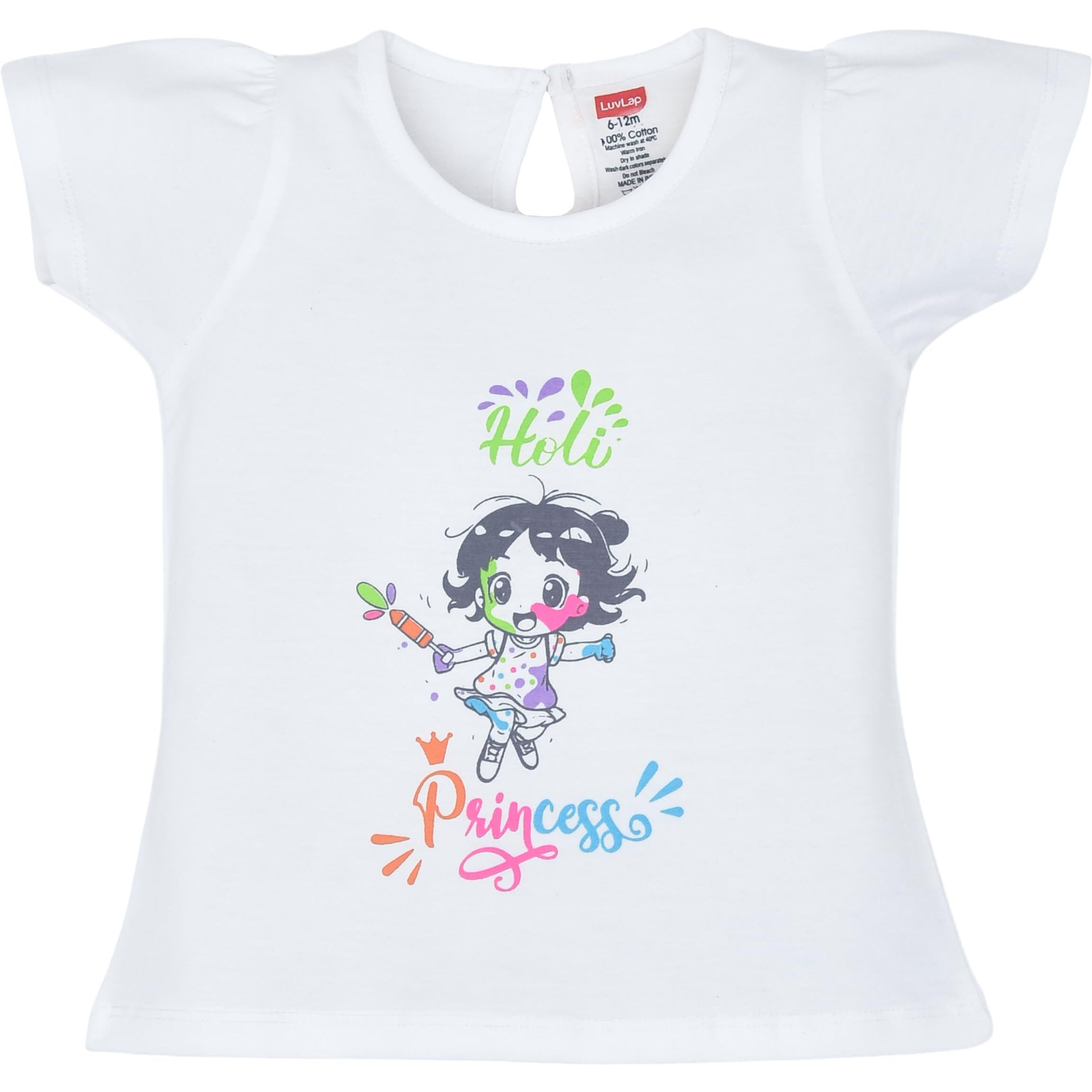 LuvLap Baby Regular Fit Half Sleeve Girls Top-Holi (LLPGR002_Multicolour-1 12 to 18 Months)