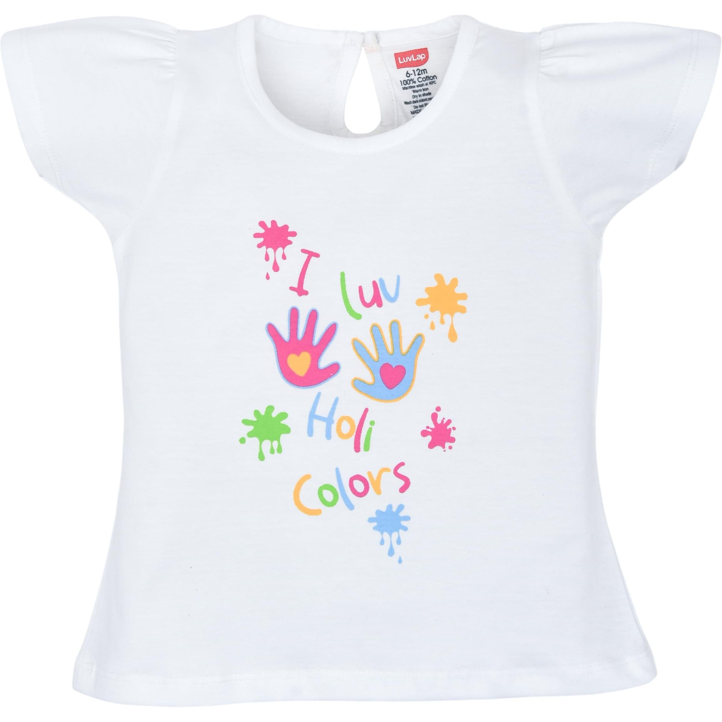 LuvLap Baby Regular Fit Half Sleeve Girls Top-Holi (LLPGR002_Multicolour-2 6 to 12 Months)