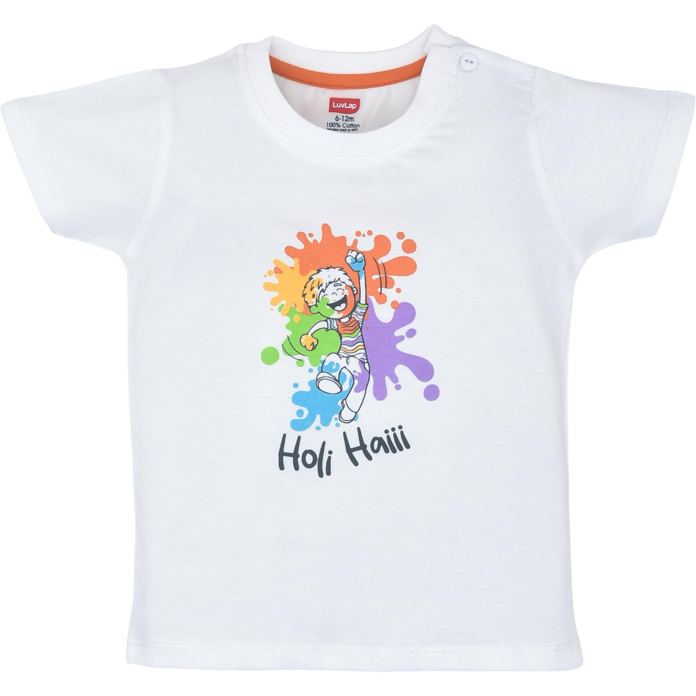 LuvLap Baby Regular Fit Half Sleeve Boys T-Shirt-Holi (LLPGR001_Multicolour-1 3 to 16 Months)