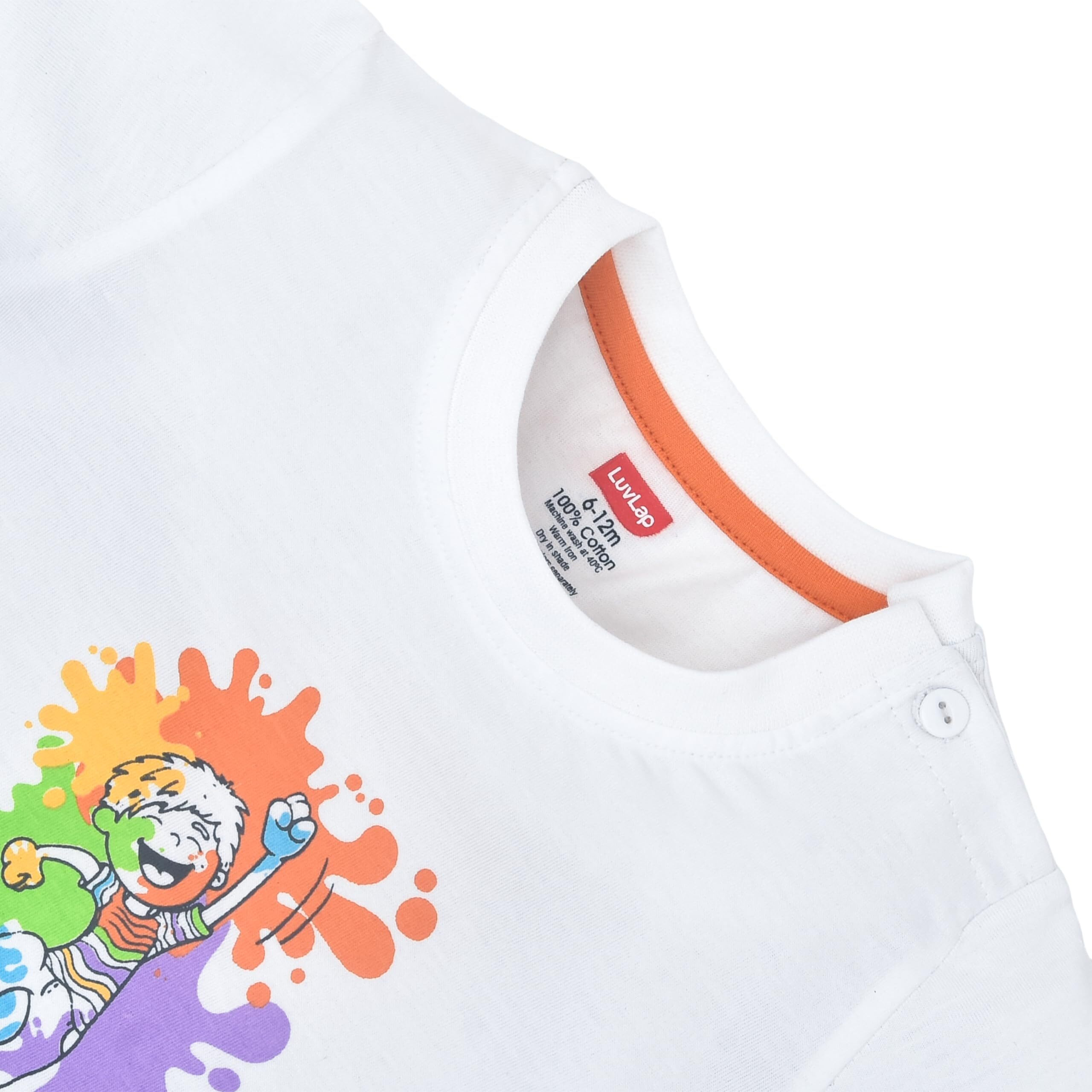 LuvLap Baby Regular Fit Half Sleeve Boys T-Shirt-Holi (LLPGR001_Multicolour-1 3 to 16 Months)