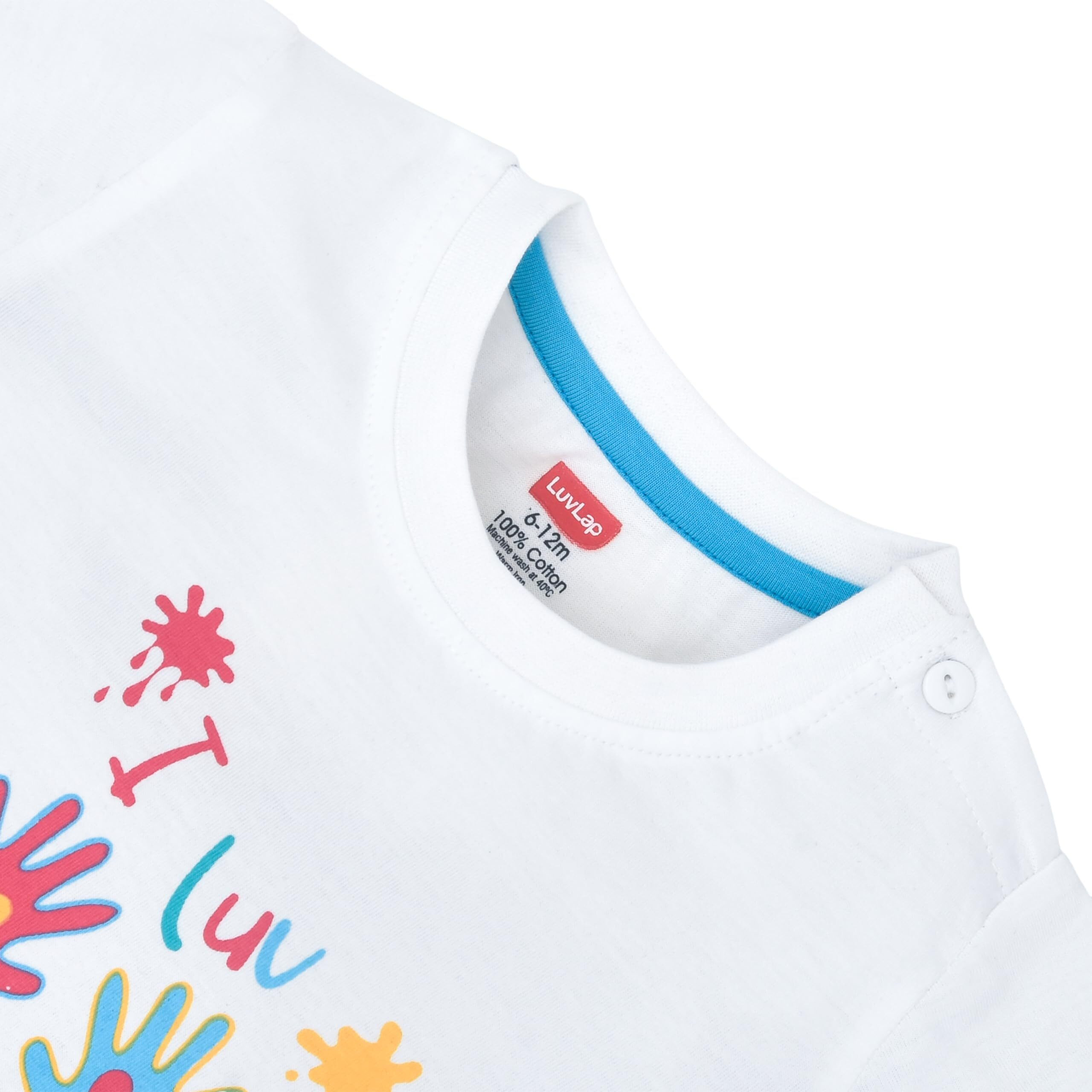 LuvLap Baby Regular Fit Half Sleeve Boys T-Shirt-Holi (LLPGR001_Multicolour-2 12 to 18 Months)