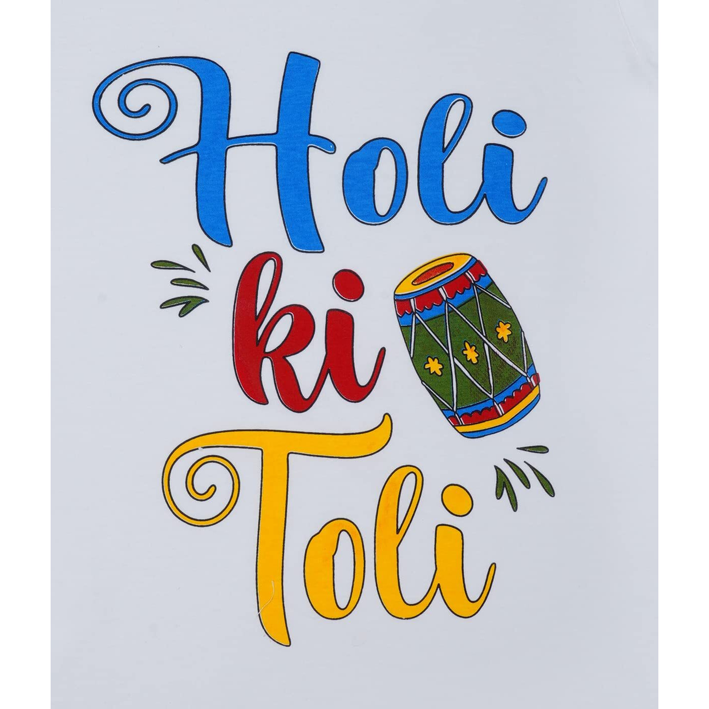 Clotth Theory Colourful Happy Holi Festival Half Sleeve Round Neck T-Shirt for Family White
